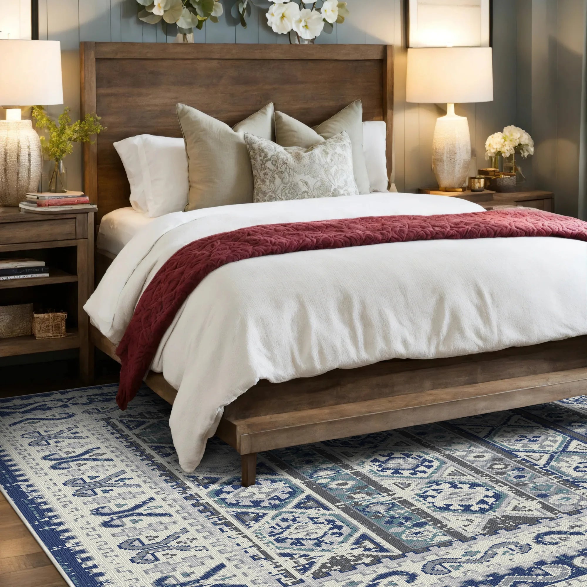 Waschbarer Teppich Baltic Blue Folklore Medallion