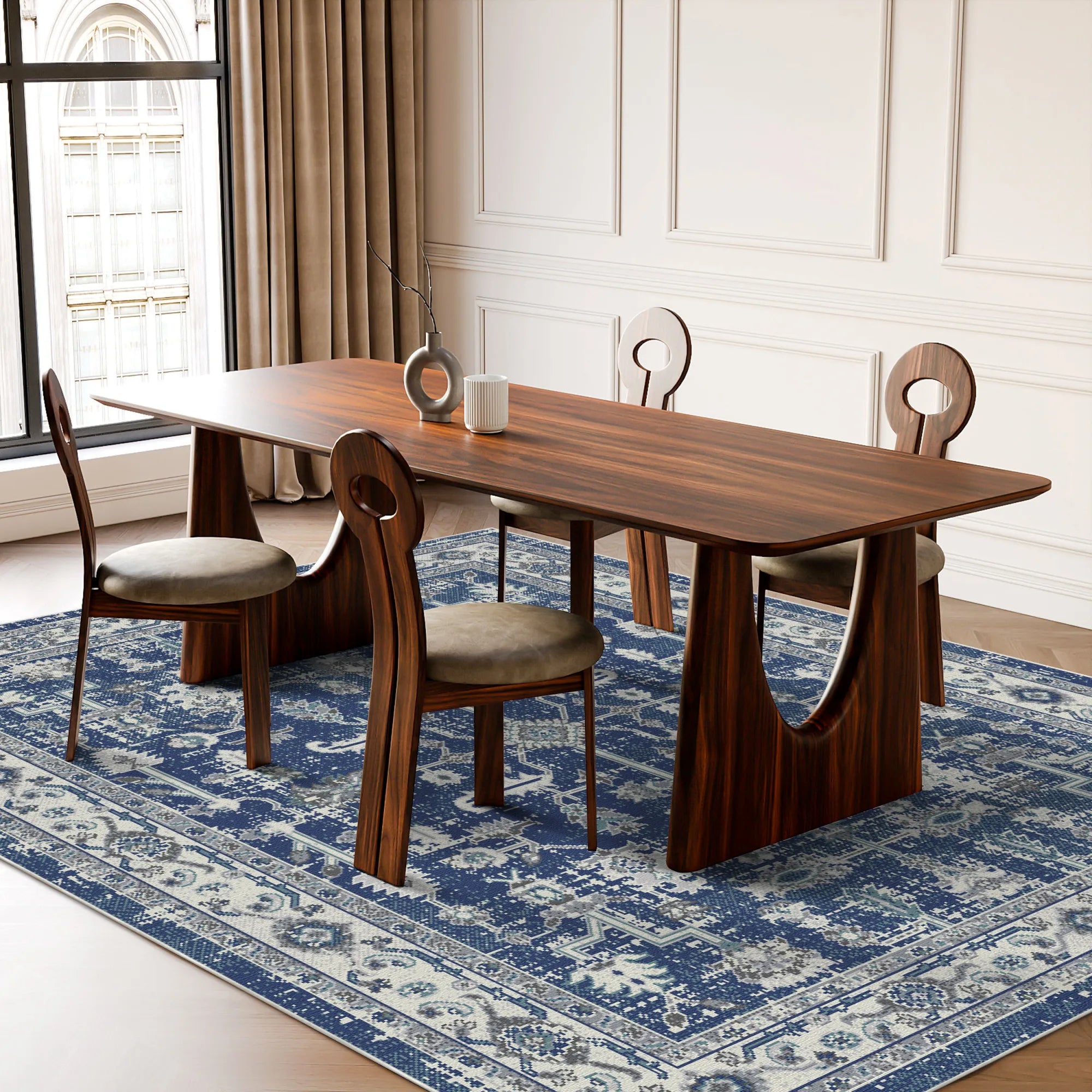 Porto Navy Traditioneller Waschbarer Teppich