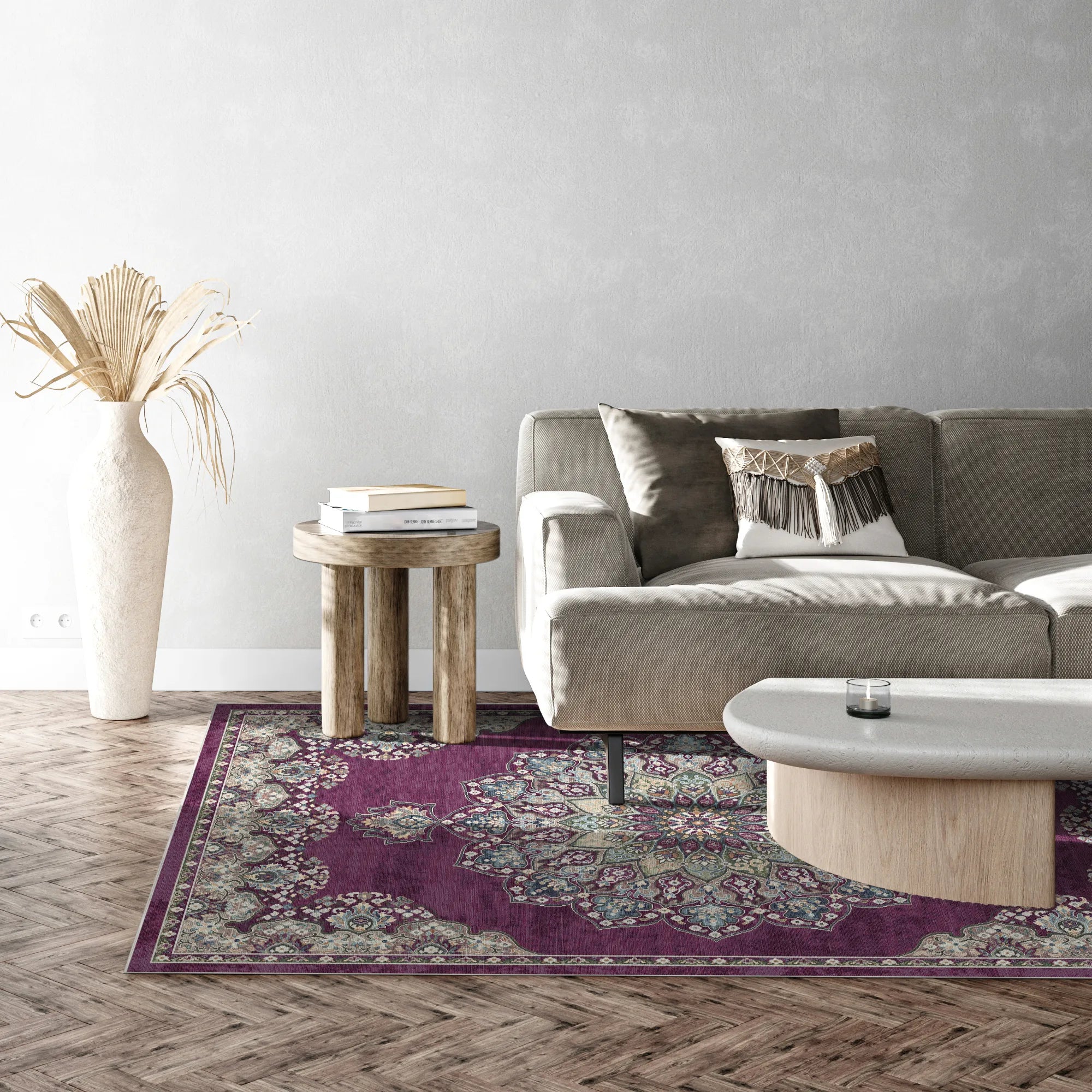 Granada Plum Traditioneller Waschbarer Teppich