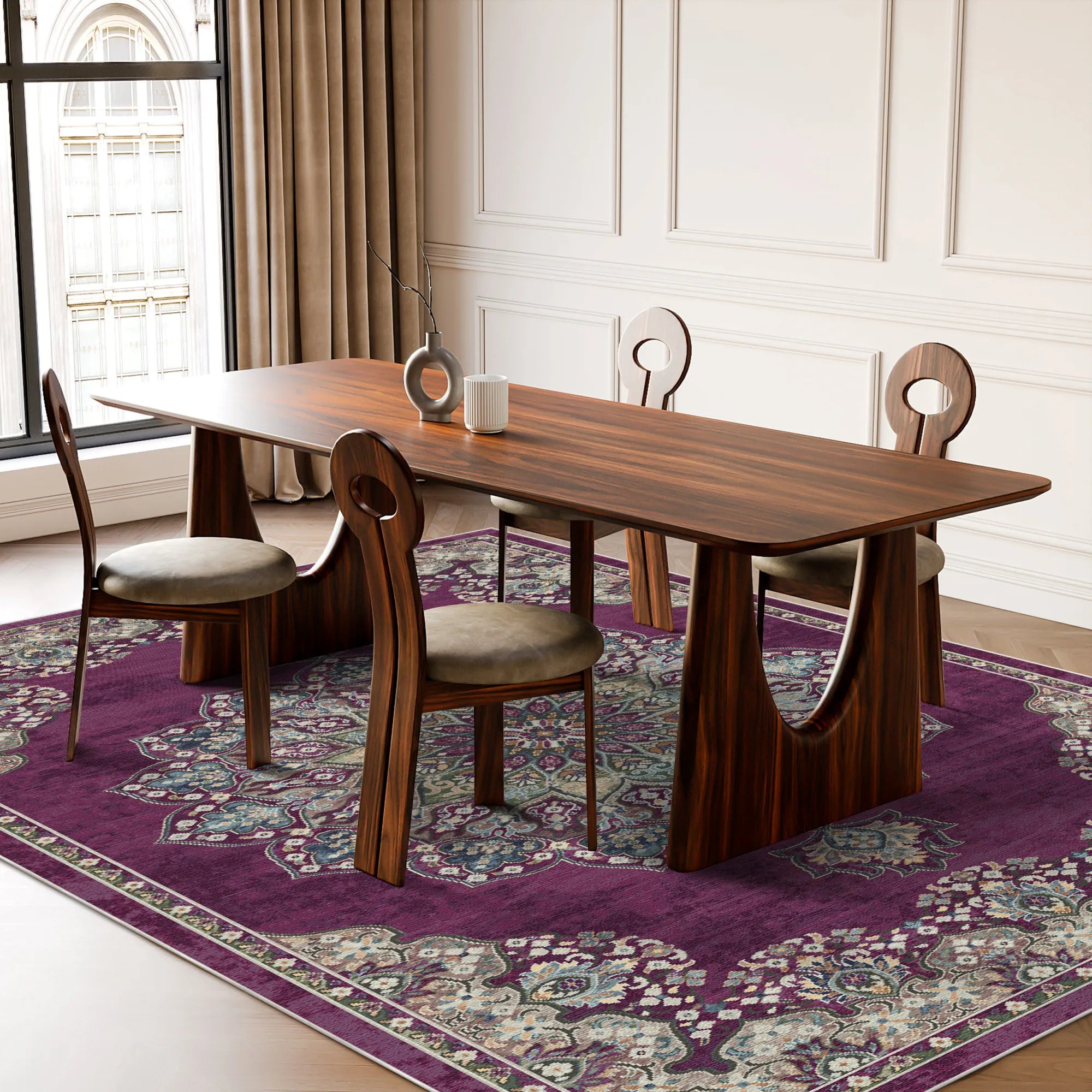 Granada Plum Traditioneller Waschbarer Teppich