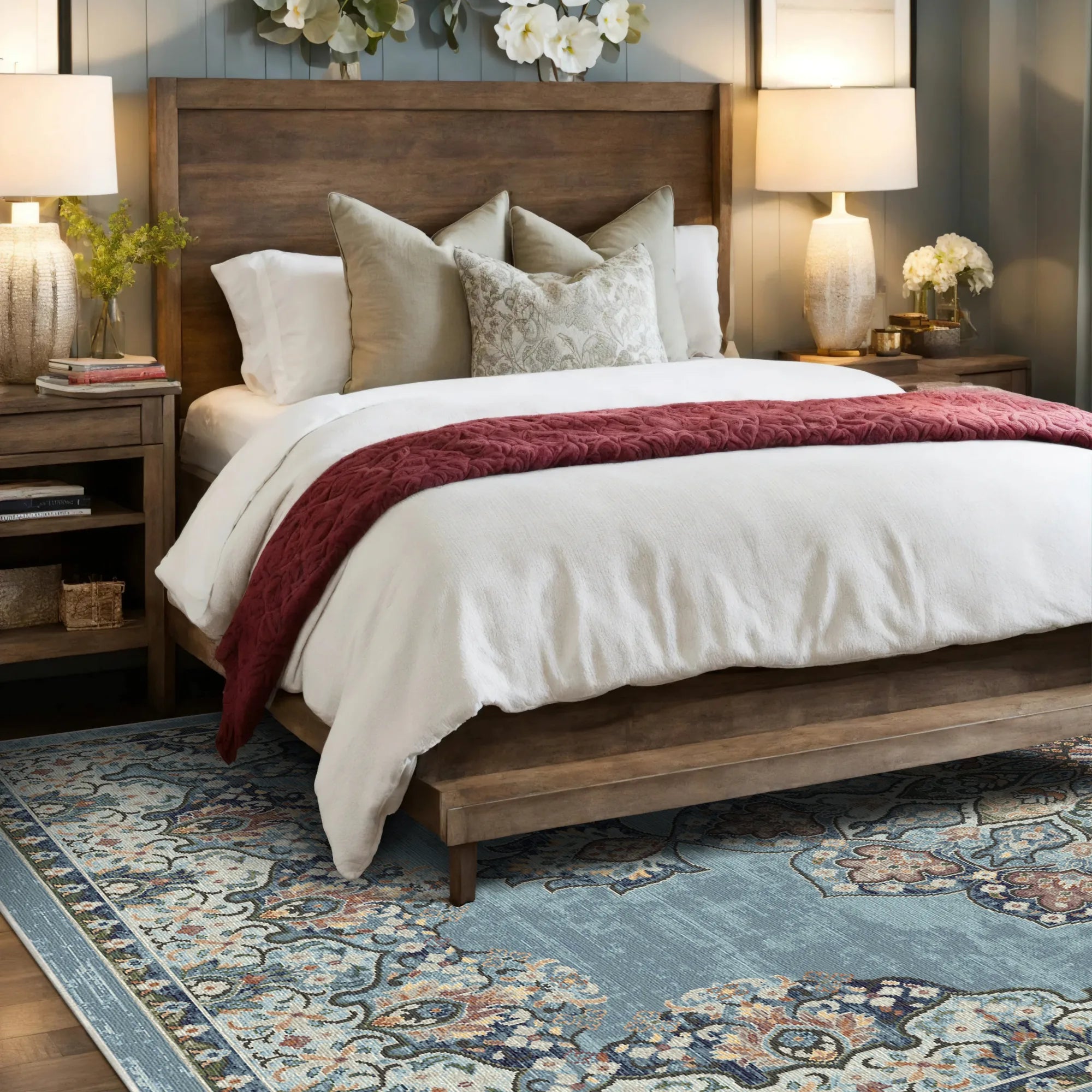 Valencia Sky Traditioneller Waschbarer Teppich