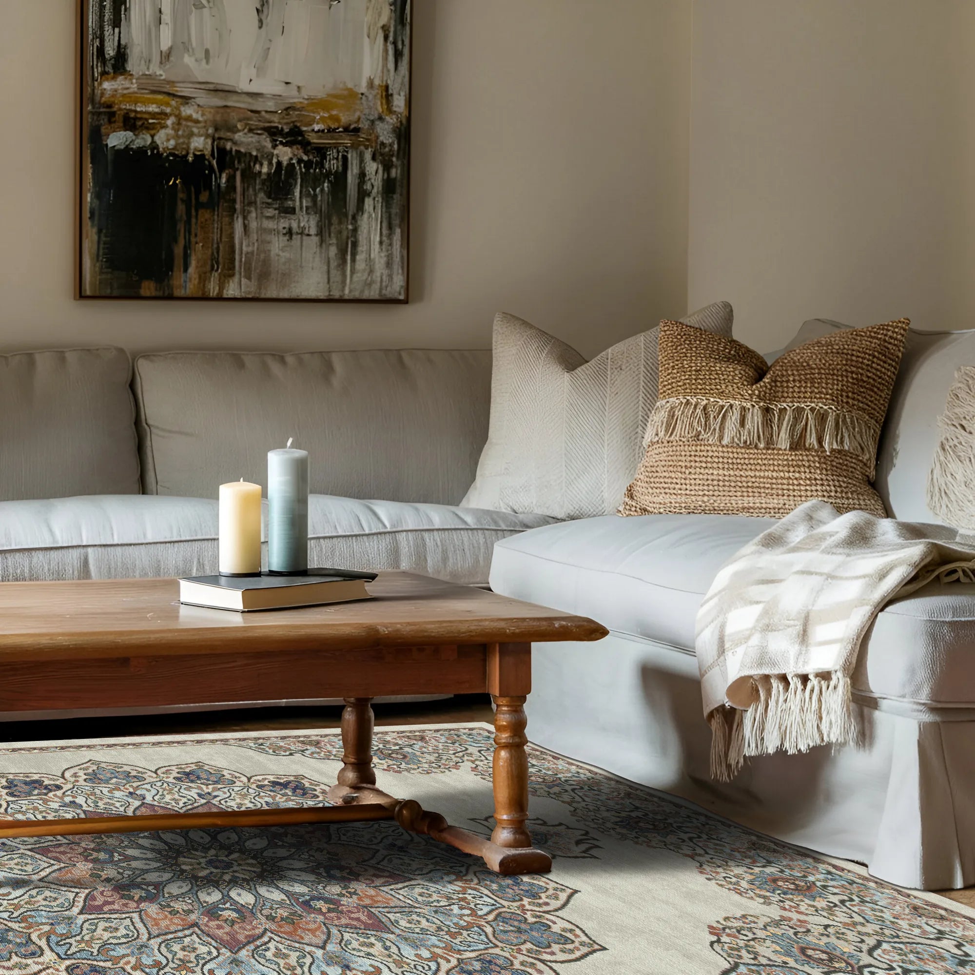 Waschbarer Teppich Salamanca Beige Traditional