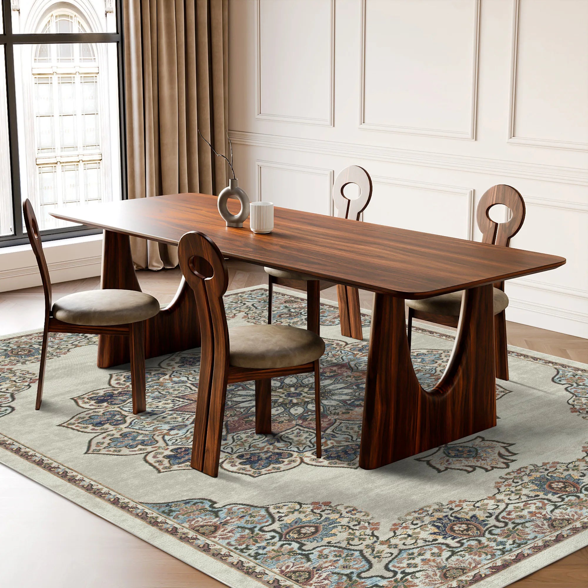 Waschbarer Teppich Salamanca Beige Traditional