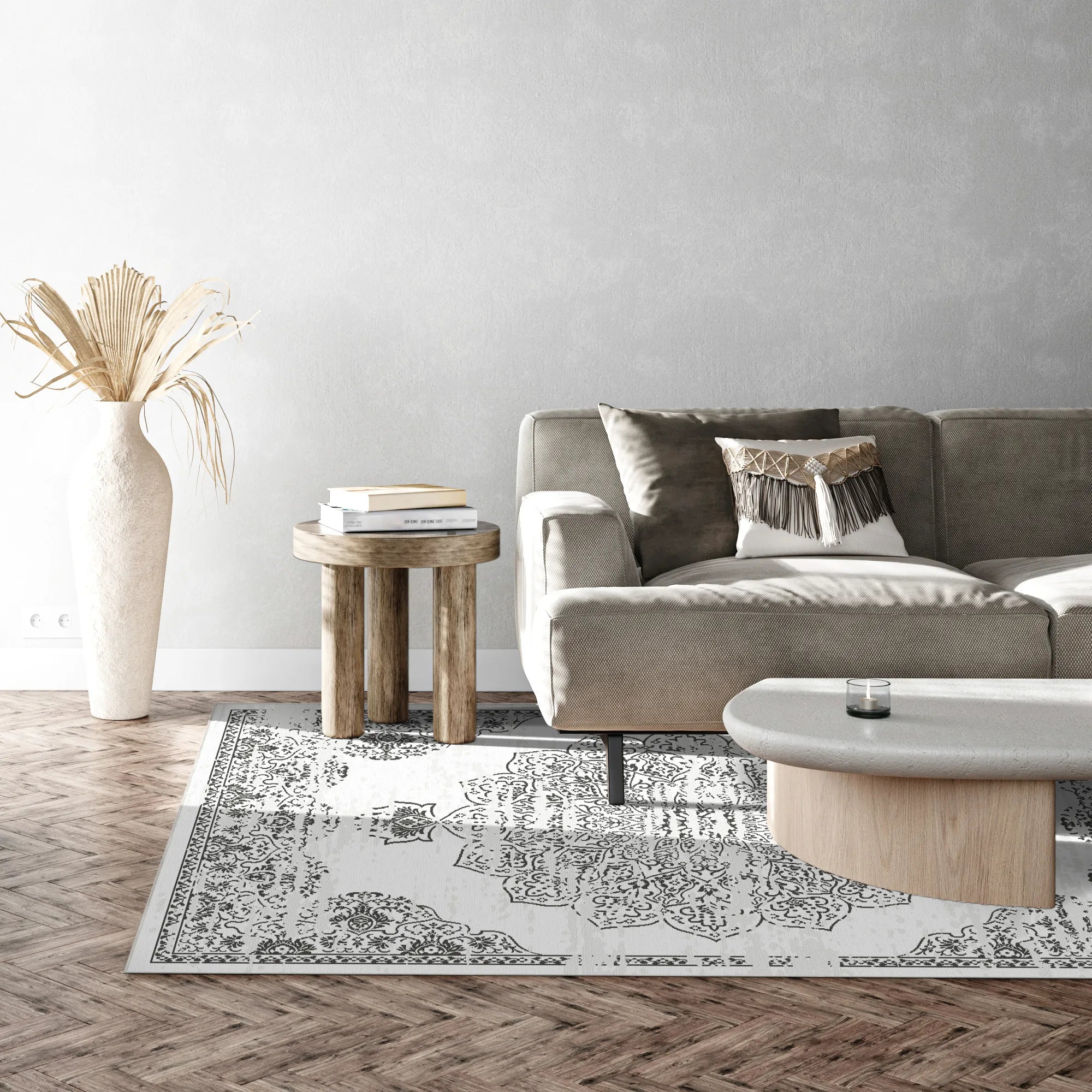 Ronda White Traditioneller Waschbarer Teppich