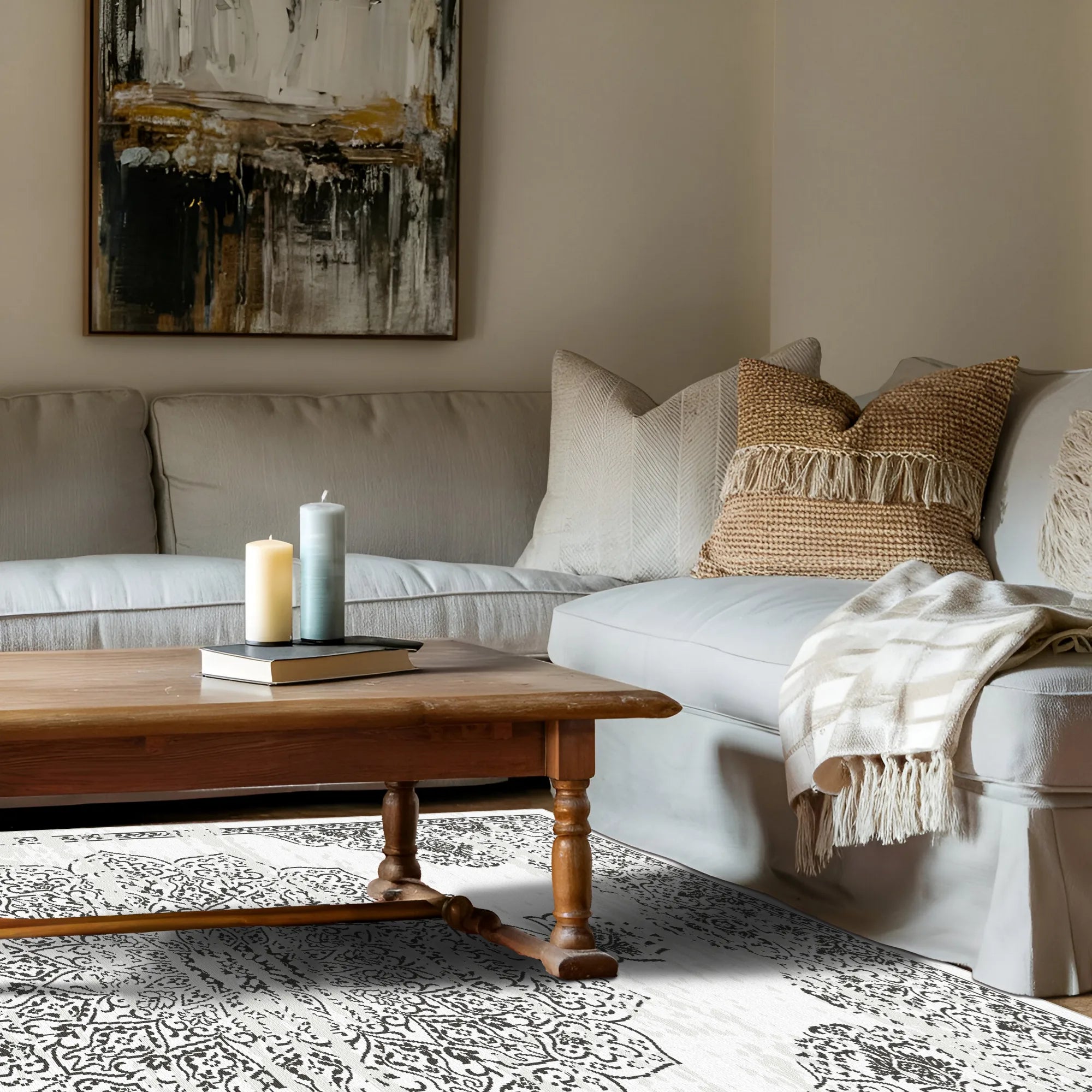 Ronda White Traditioneller Waschbarer Teppich