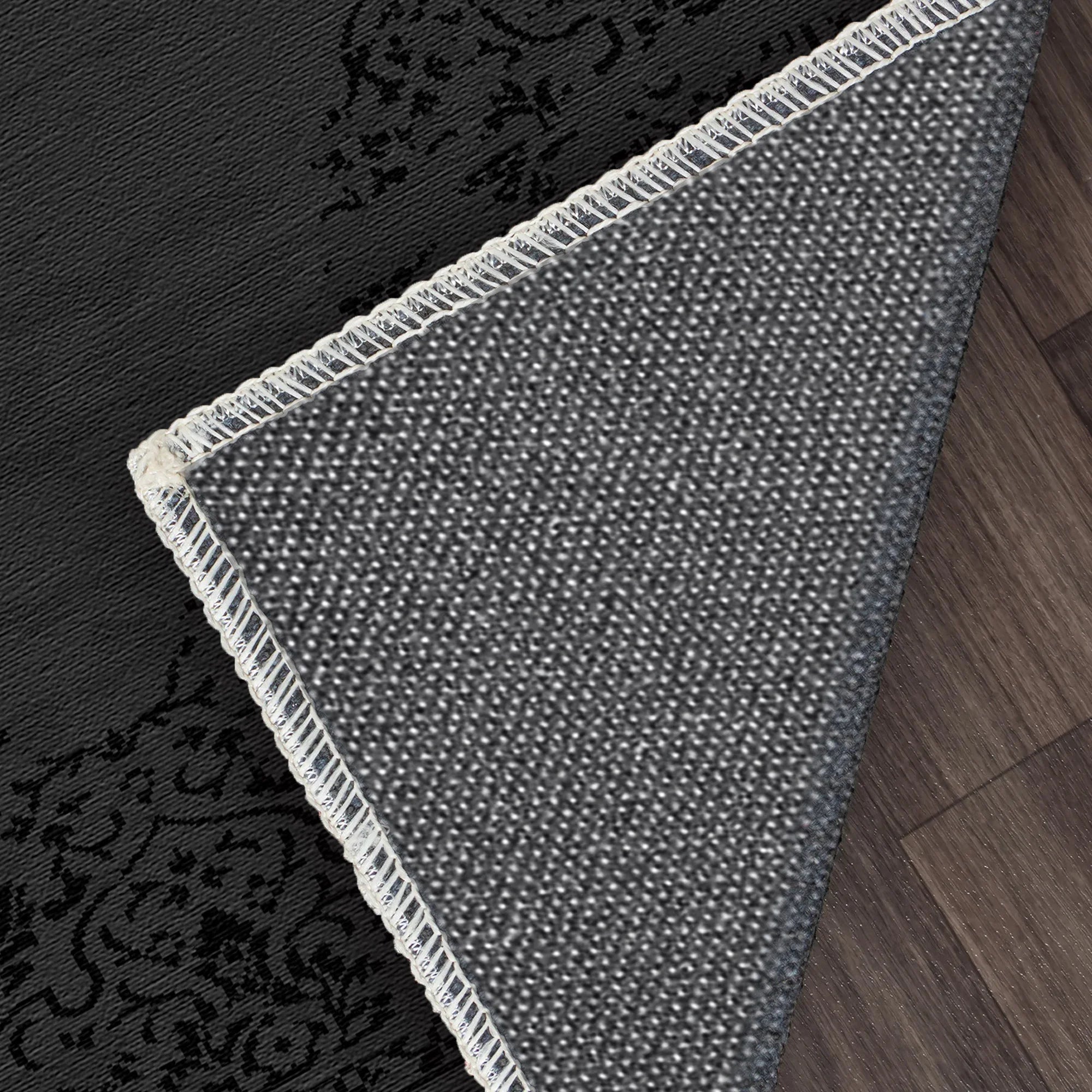 Toledo Schwarzer Traditioneller Waschbarer Teppich