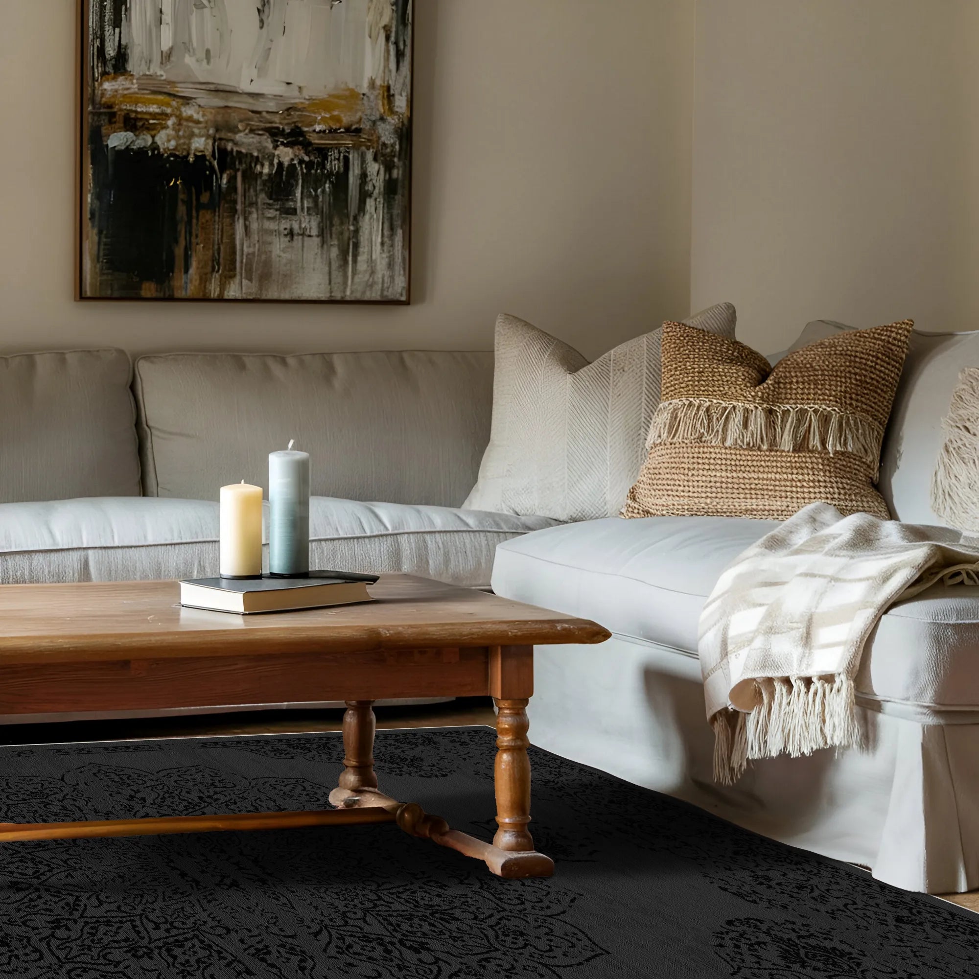 Toledo Schwarzer Traditioneller Waschbarer Teppich