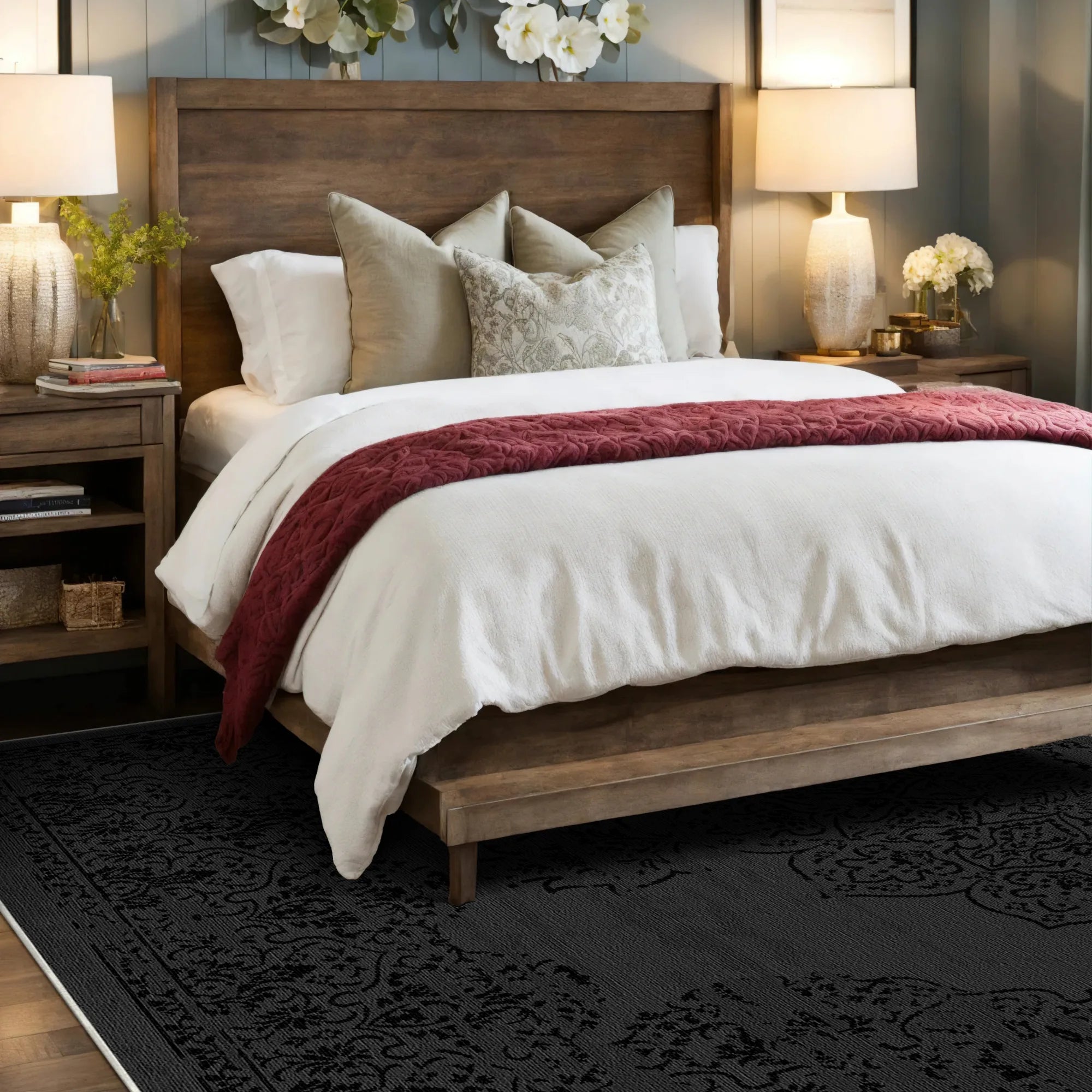 Toledo Schwarzer Traditioneller Waschbarer Teppich