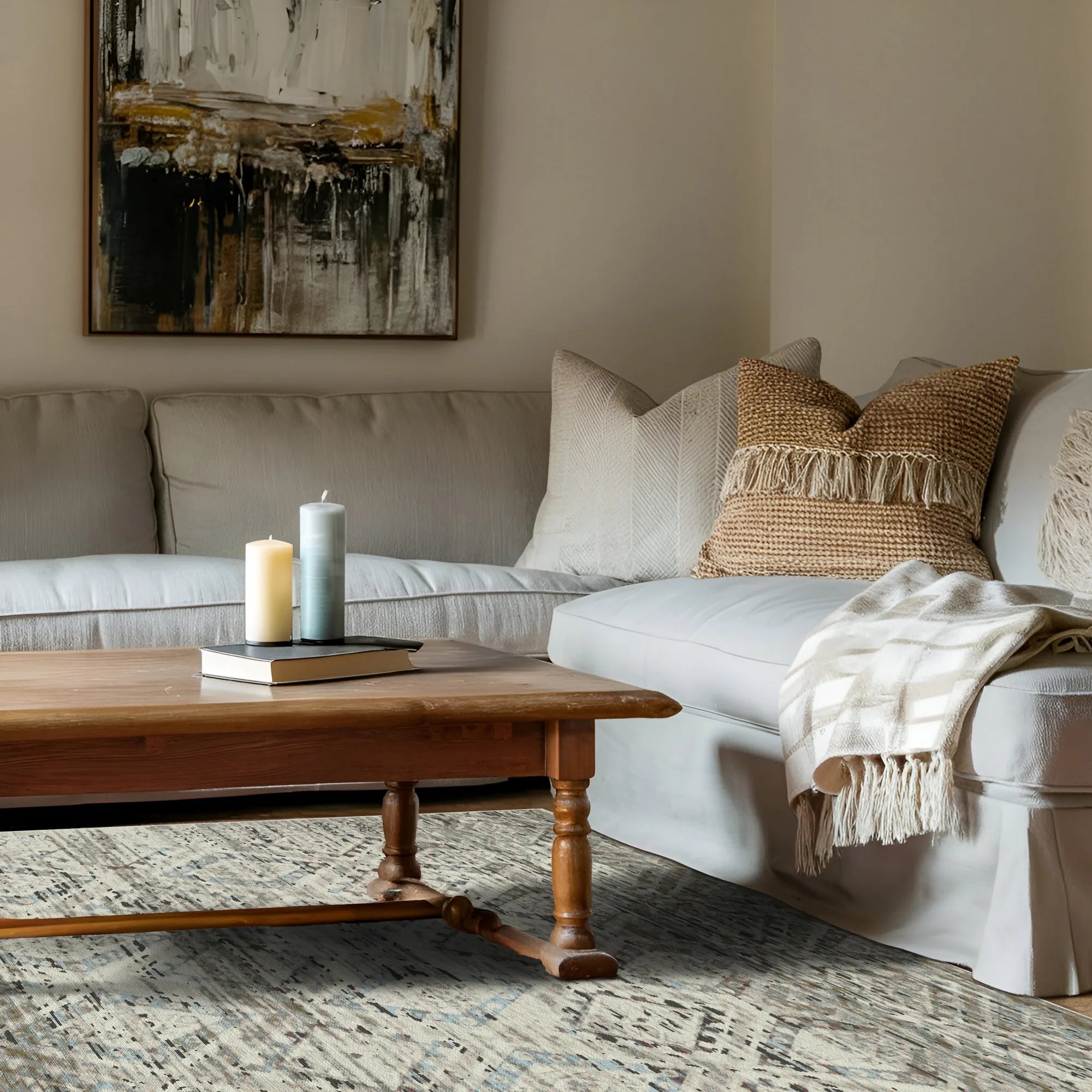 Positano Sand Distressed Diamond Teppich