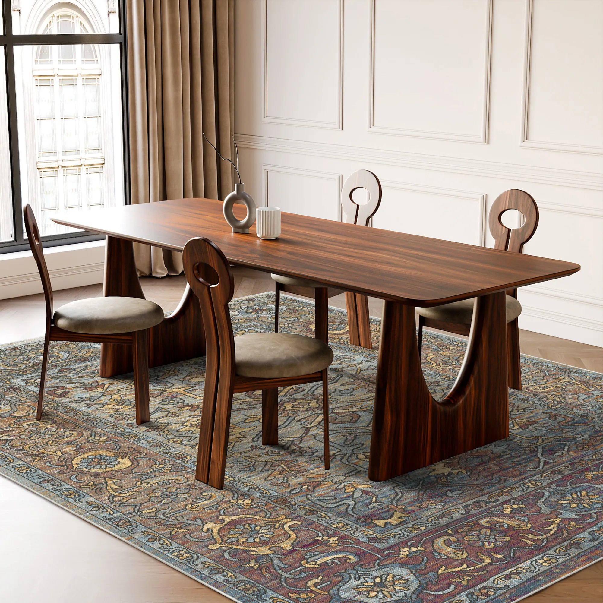 Samarkand Blue Traditioneller Waschbarer Teppich