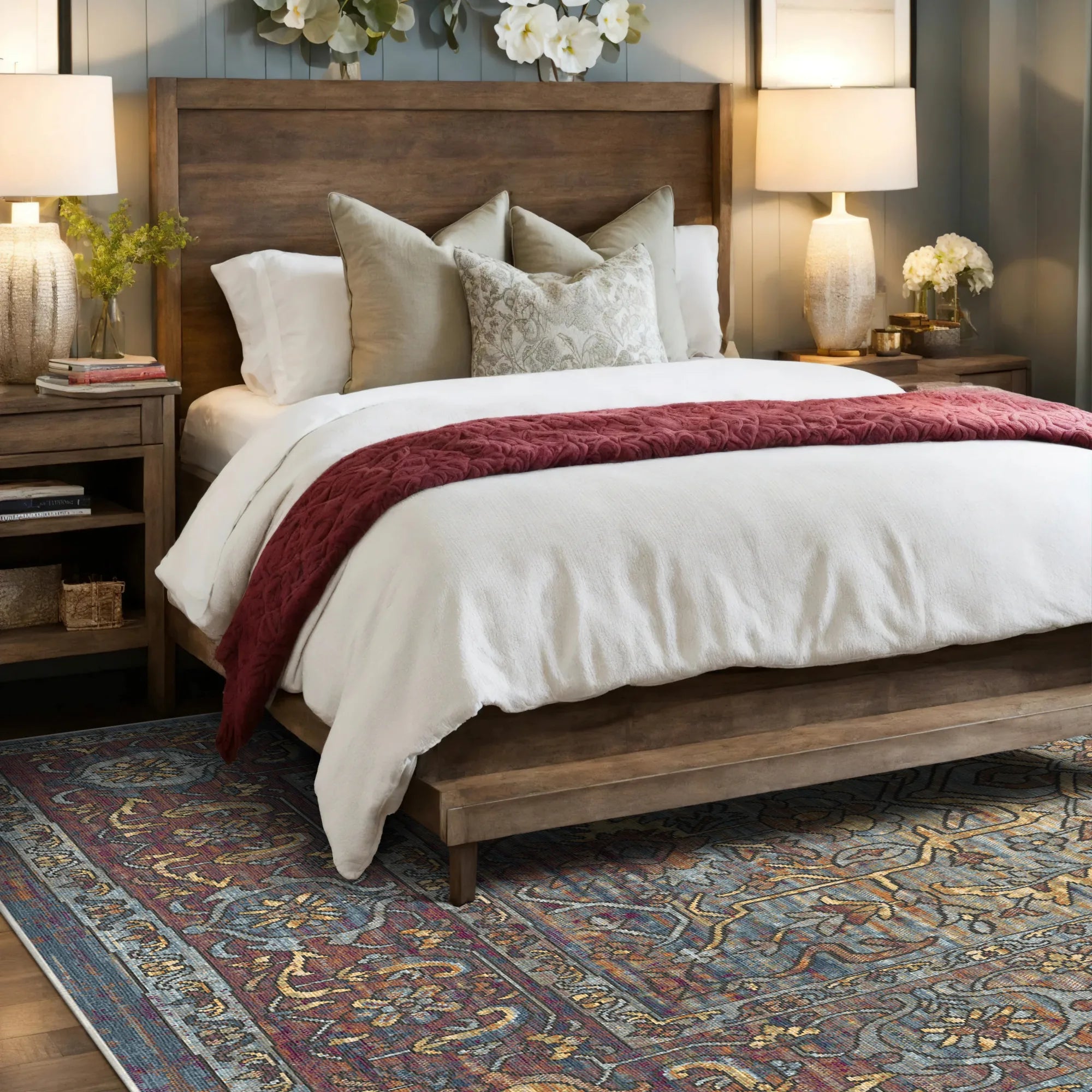 Samarkand Blue Traditioneller Waschbarer Teppich