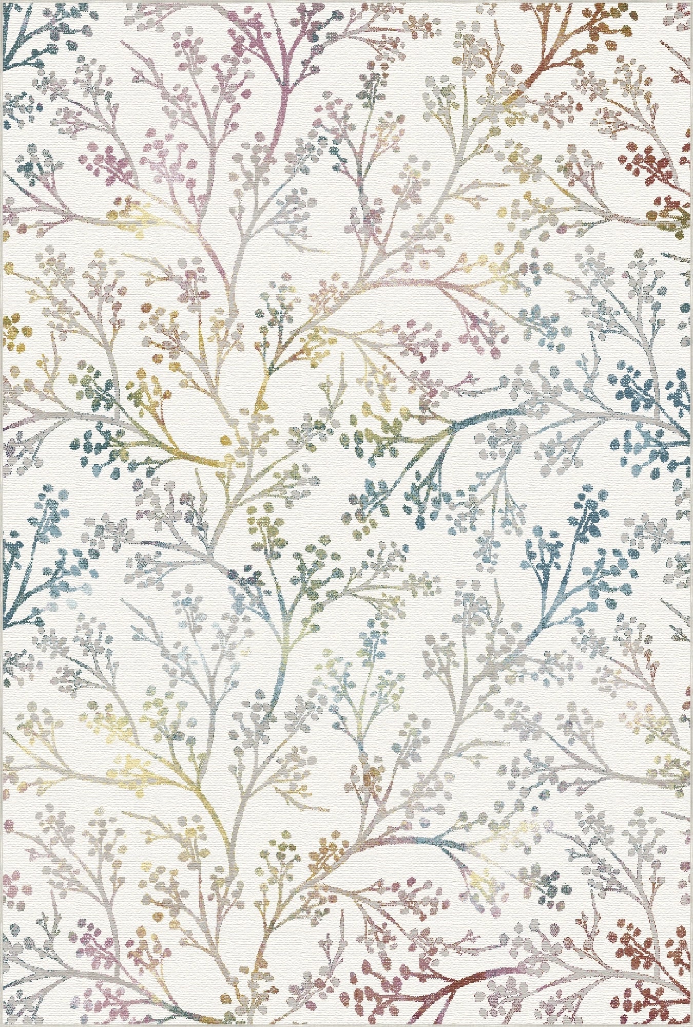 Weißer Pastellfarbener Teppich mit Botanischem Zweigmuster