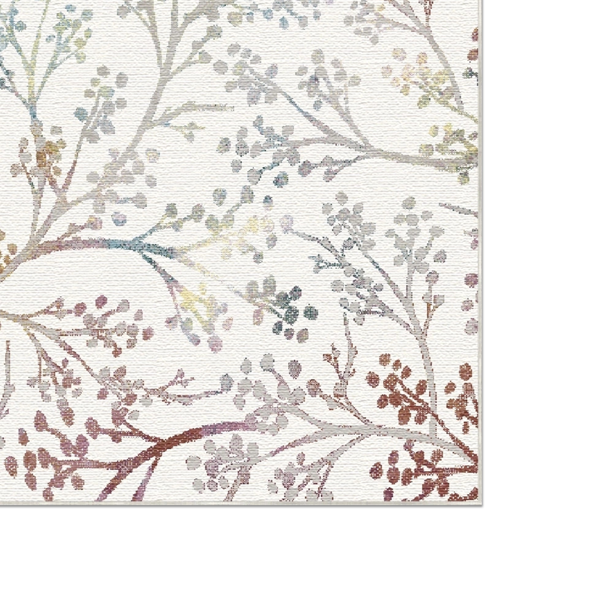 Weißer Pastellfarbener Teppich mit Botanischem Zweigmuster