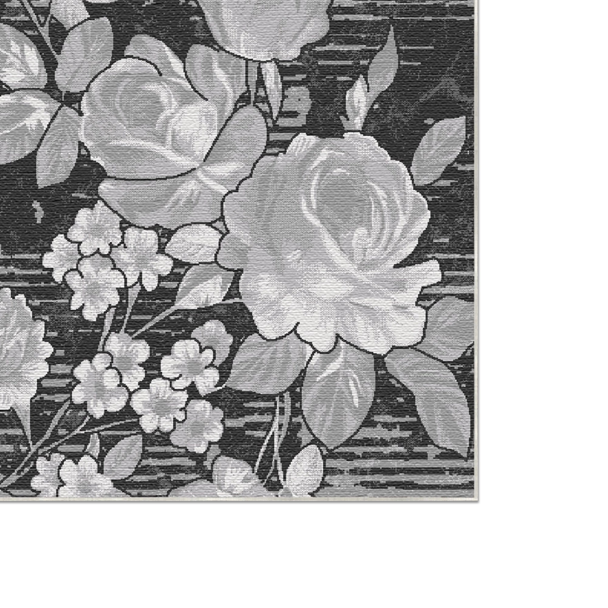 Vintage Teppich mit Schwarzer Rose