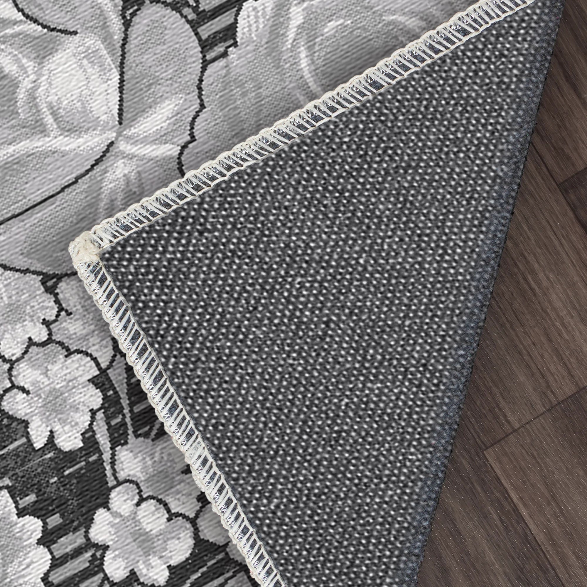 Vintage Teppich mit Schwarzer Rose