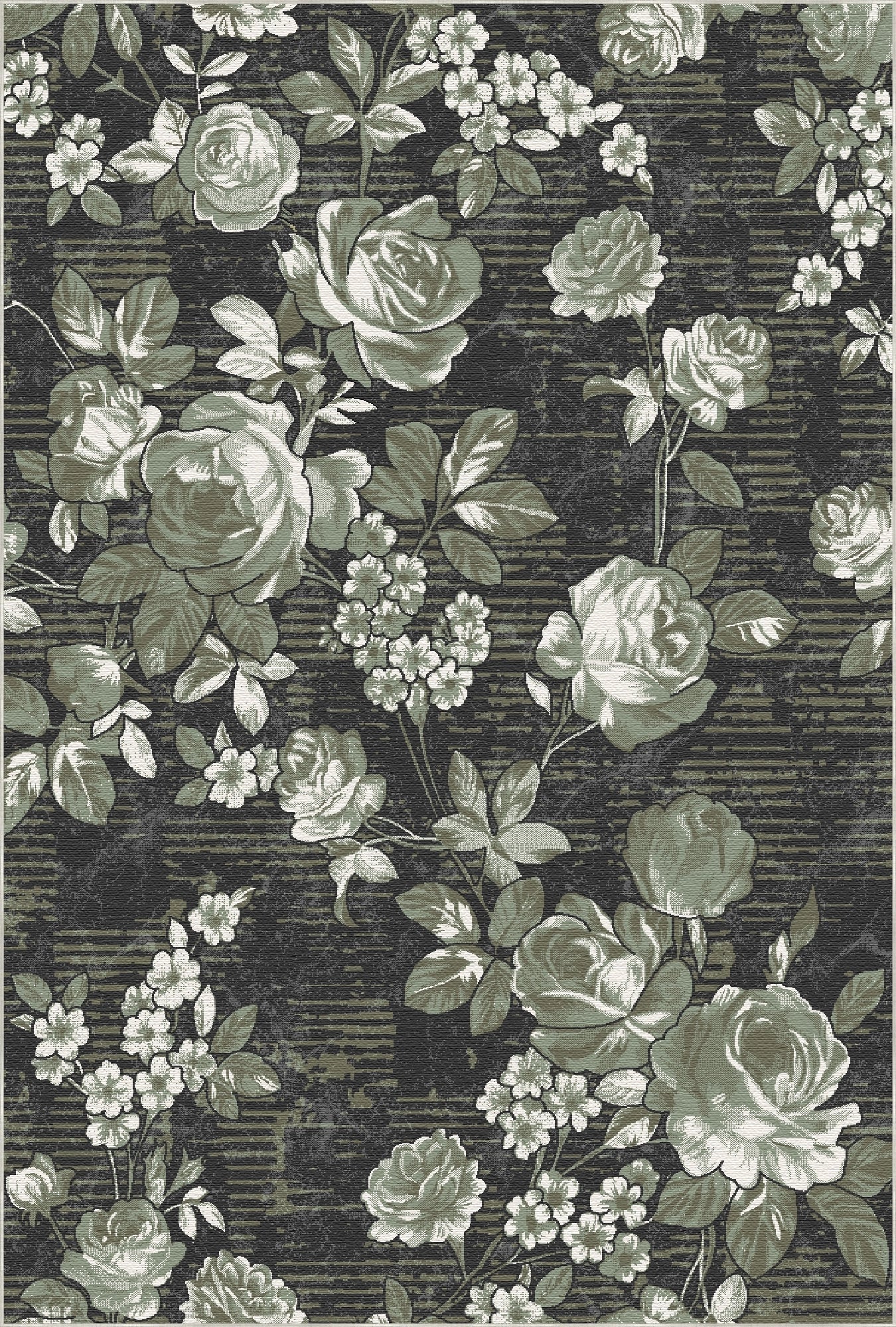 Vintage Teppich in Salbeigrün mit Rosenmuster