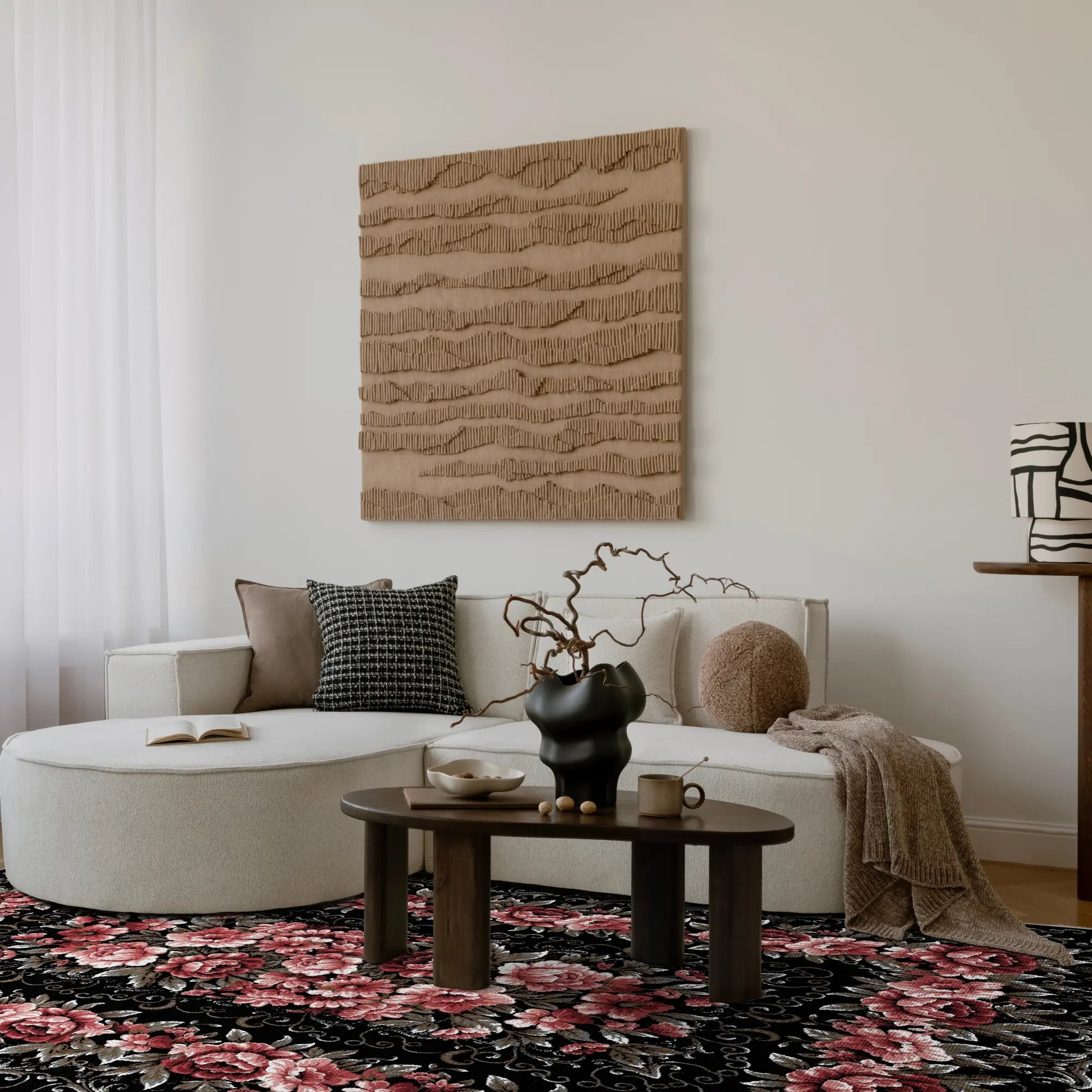 Ebenholz Rosen Medaillon Teppich