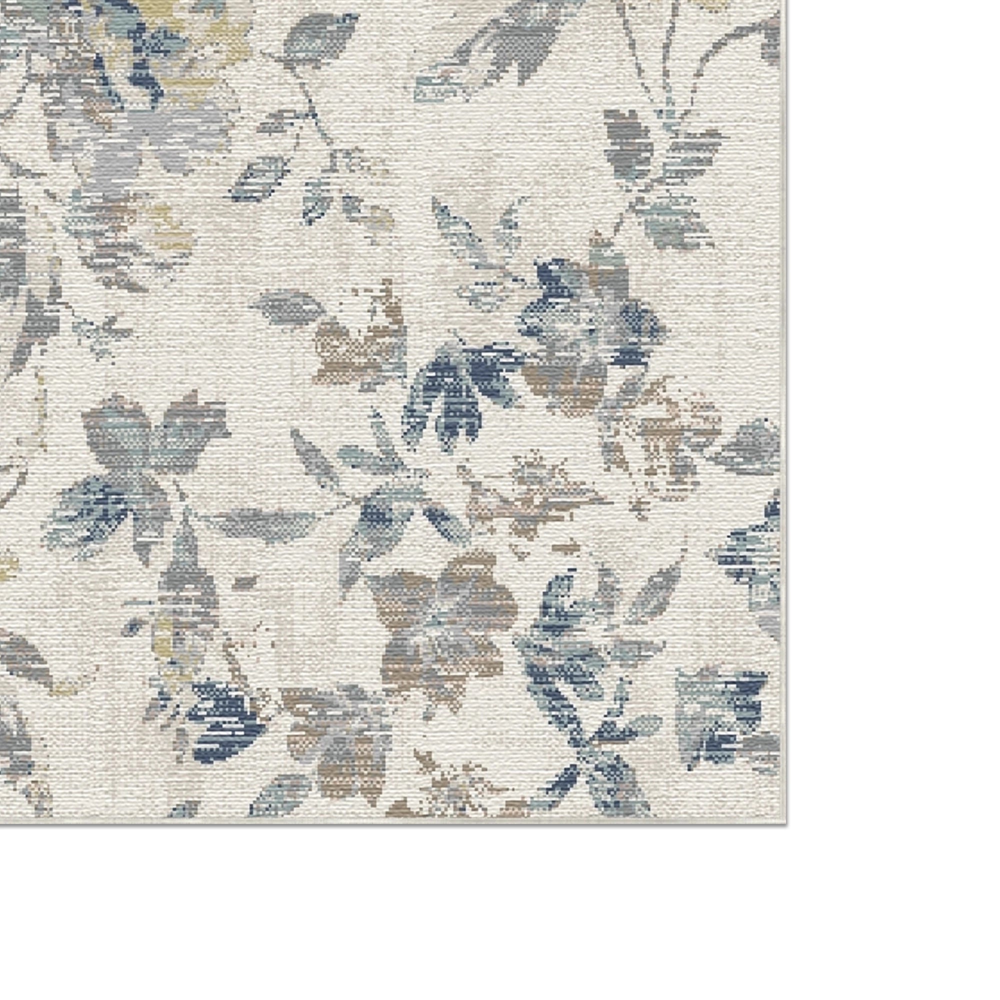 Vintage Teppich mit Malerischem Blauem Blumenmuster