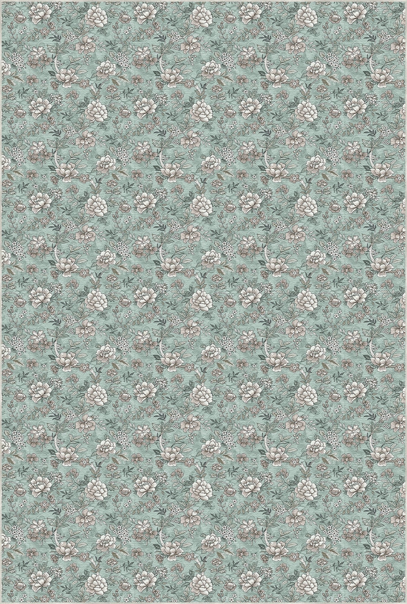 Vintage Teppich in Mintgrün mit Kleinem Blumenmuster