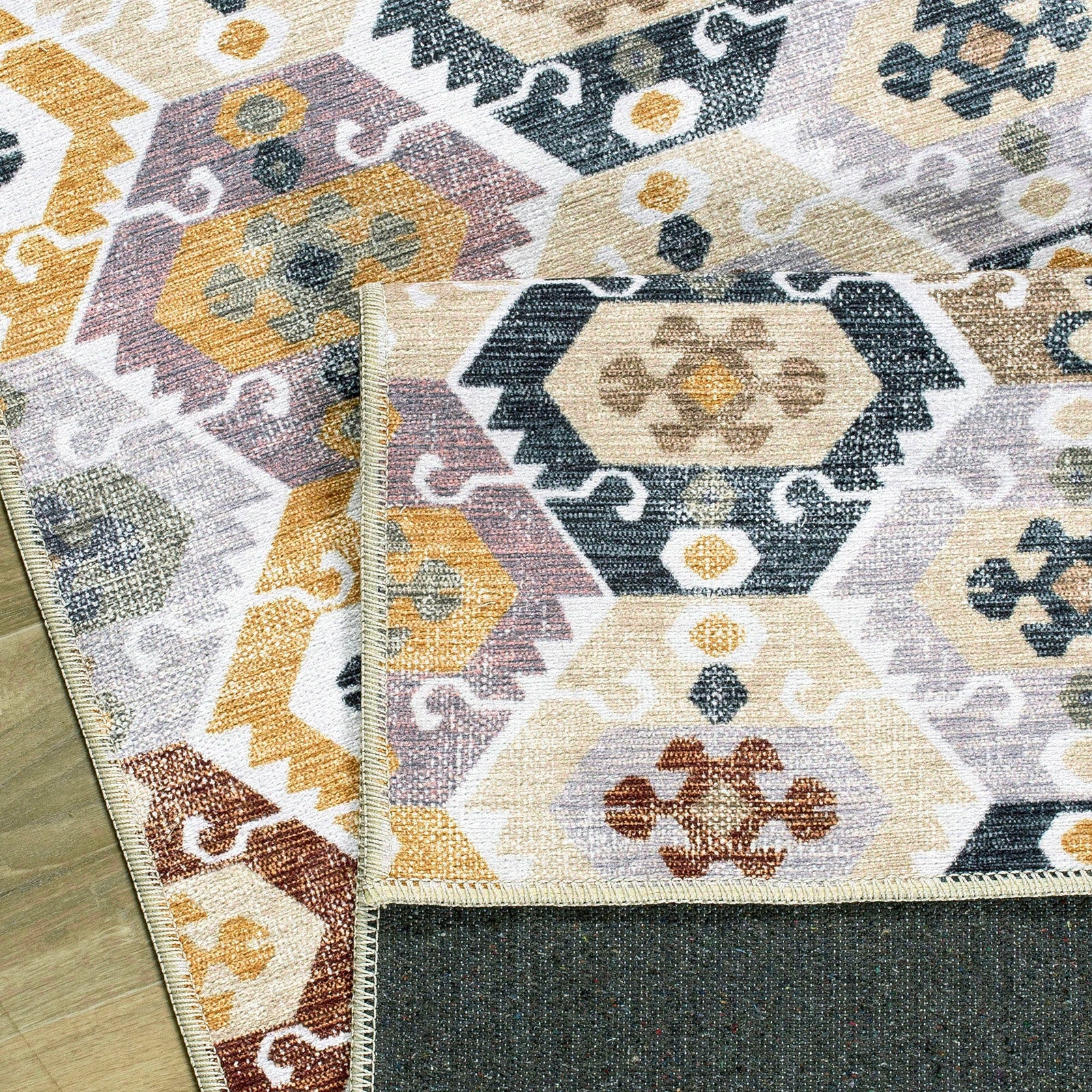Hexagon Boho Washable Rug