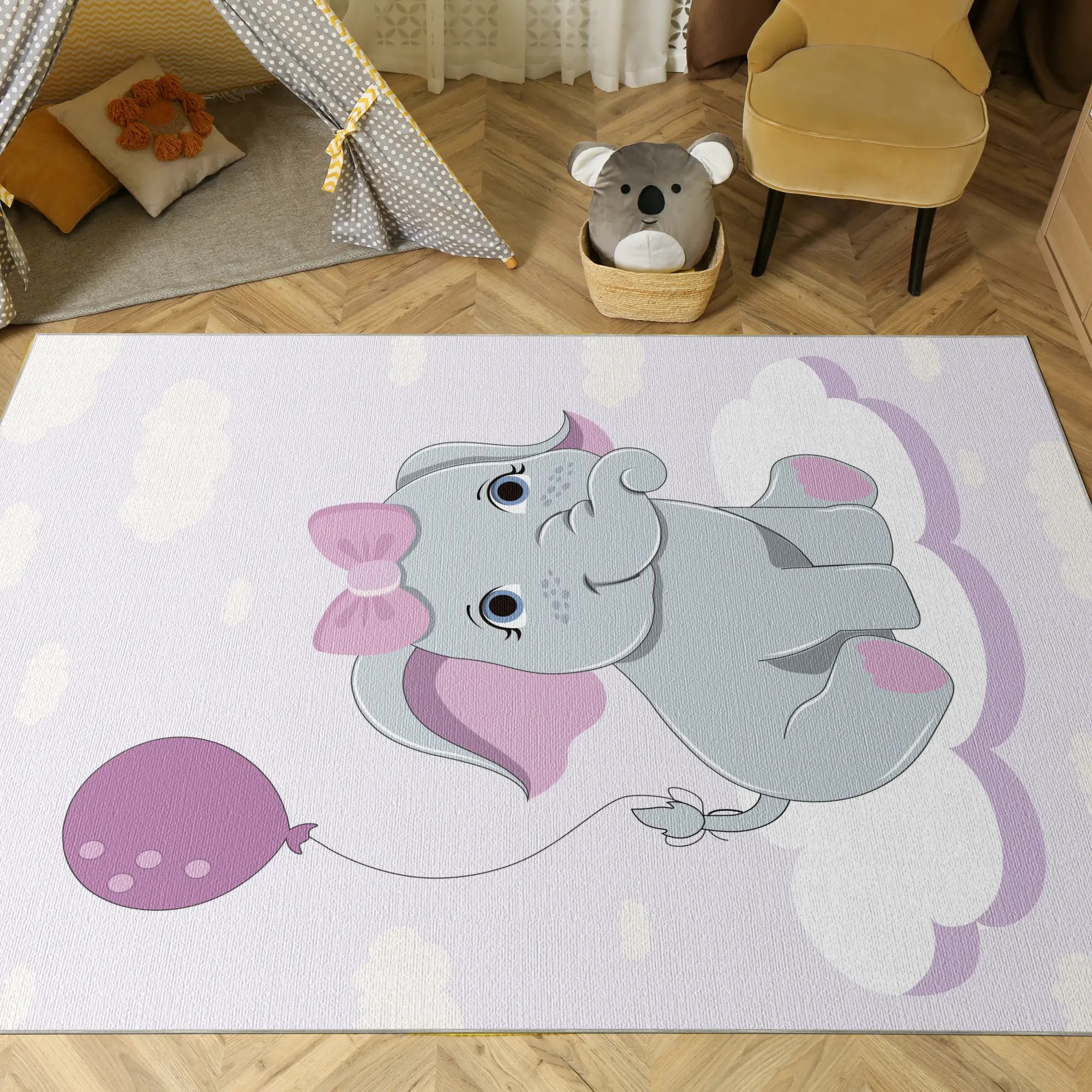 Niedlicher Rosa Elefant Kinderzimmer Teppich
