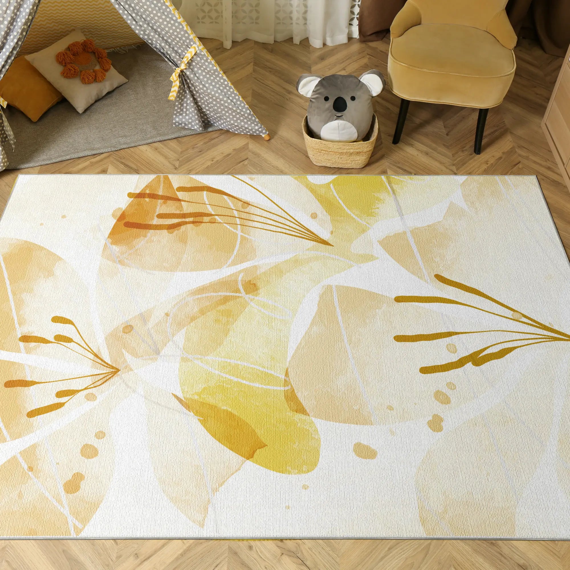 Goldener Aquarell-Blumen-Akzentteppich