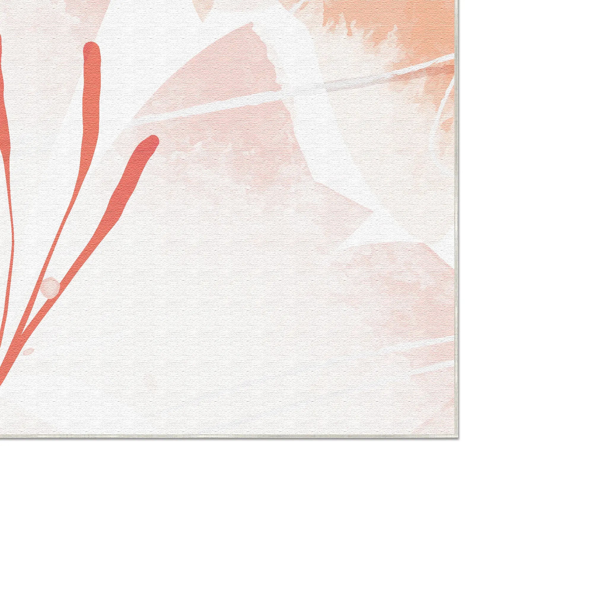 Floral white pink rug with pink and red abstract shapes on a light background