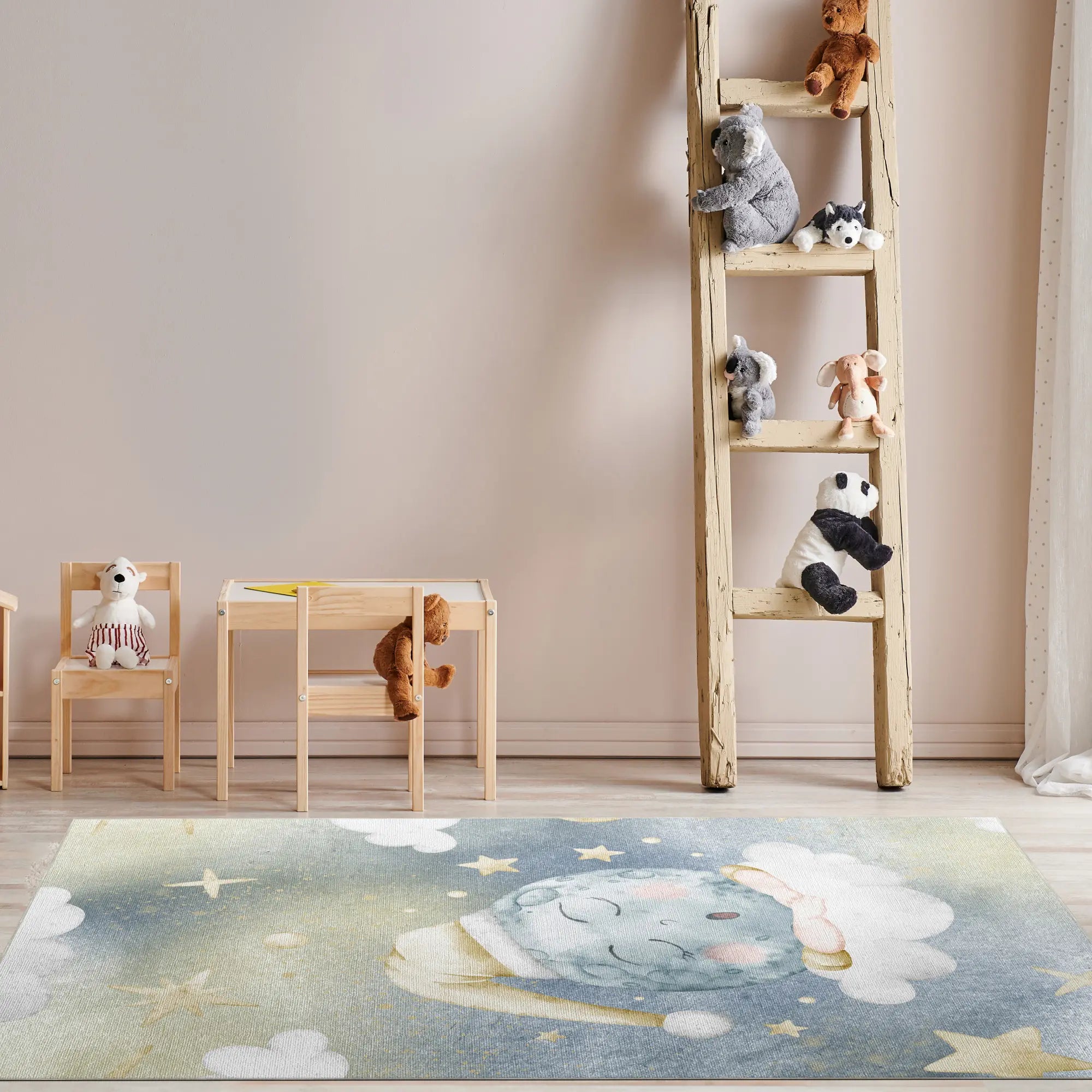 Aquarell Schlafender Mond Kinderzimmer Teppich