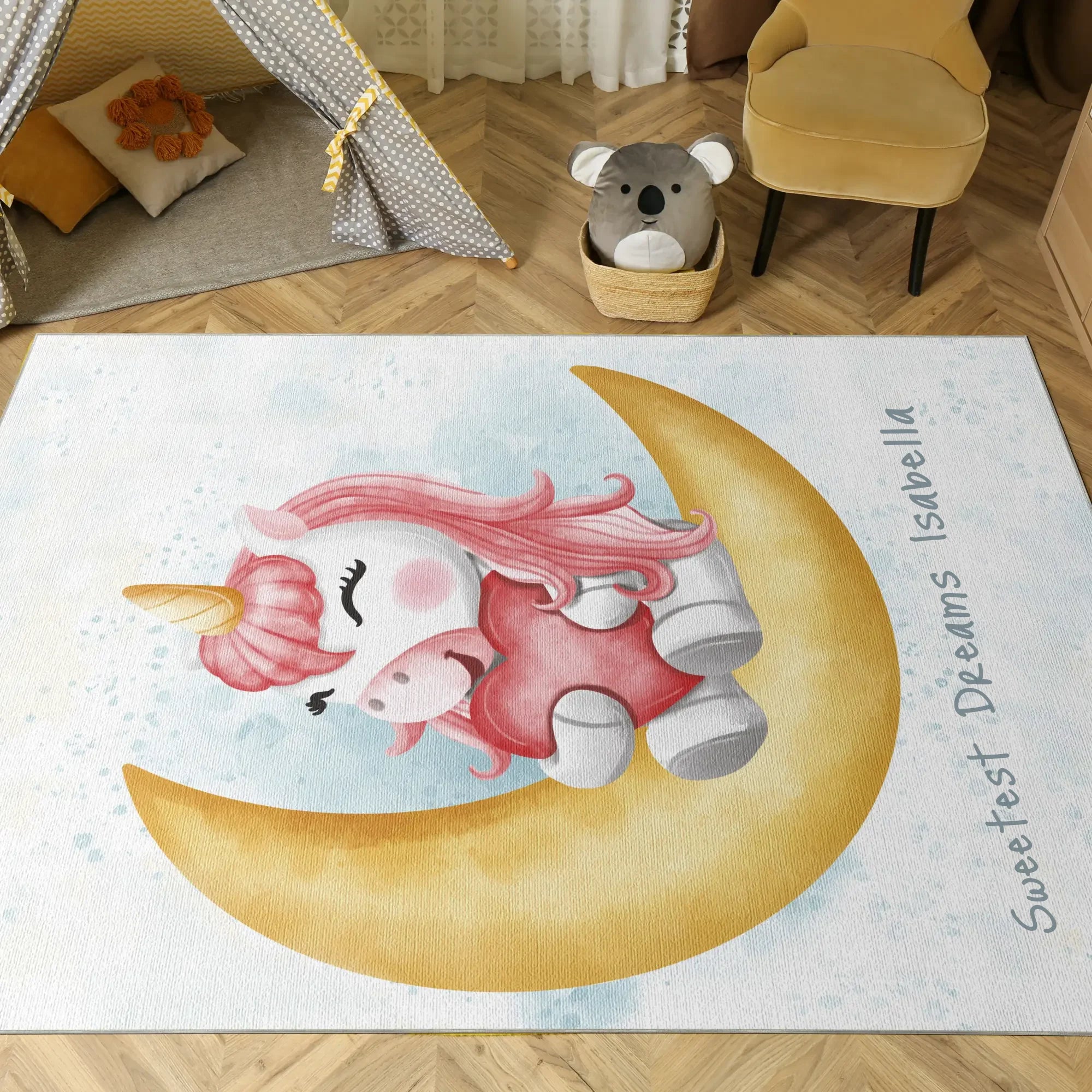 Magisches Einhorn auf dem Mond | Anpassbarer Teppich