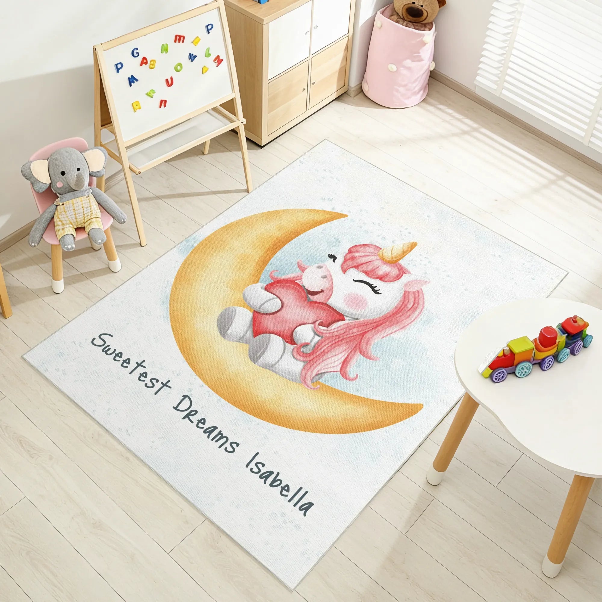 Magisches Einhorn auf dem Mond | Anpassbarer Teppich