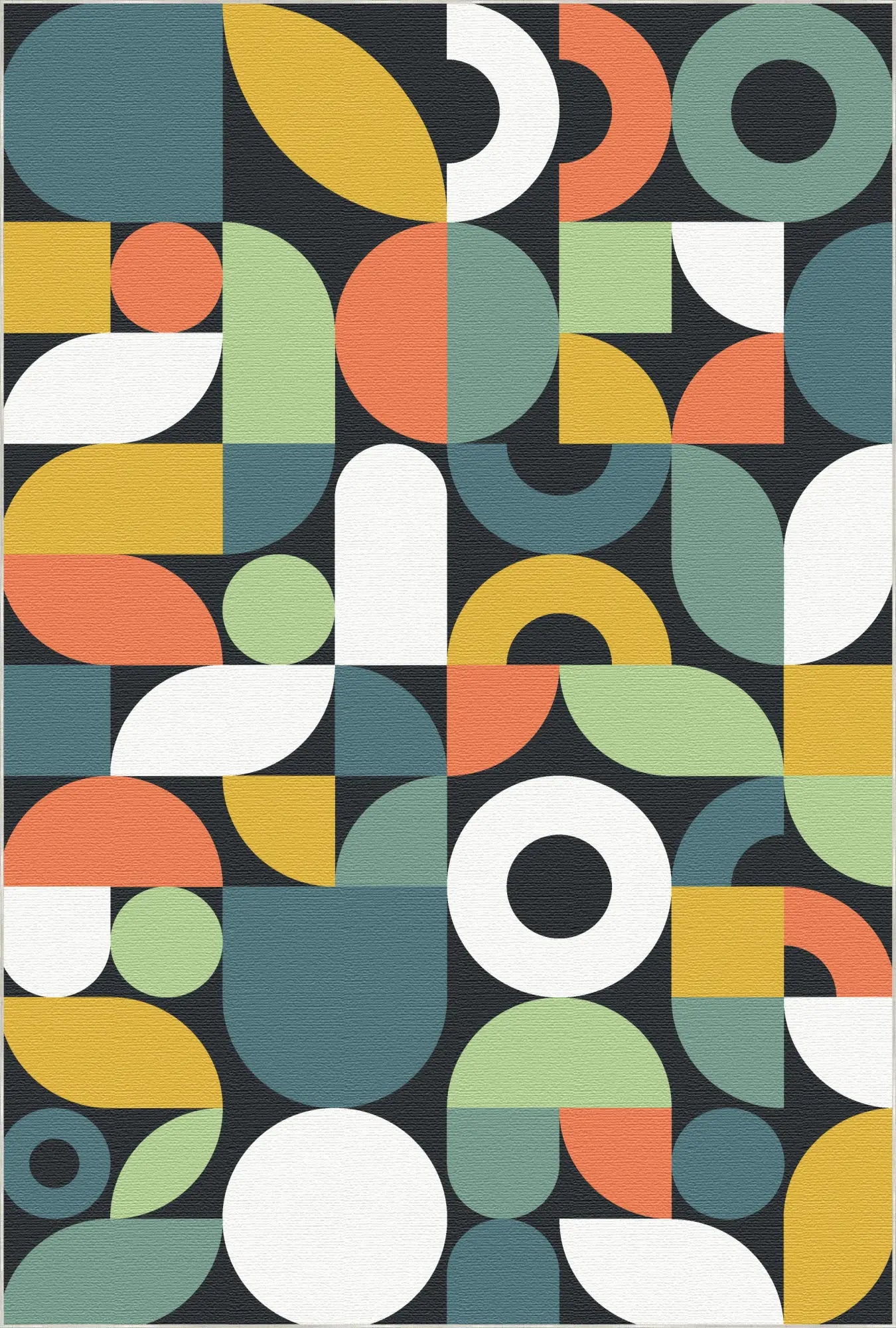 Schwarzer Retro Geometrischer Waschbarer Teppich
