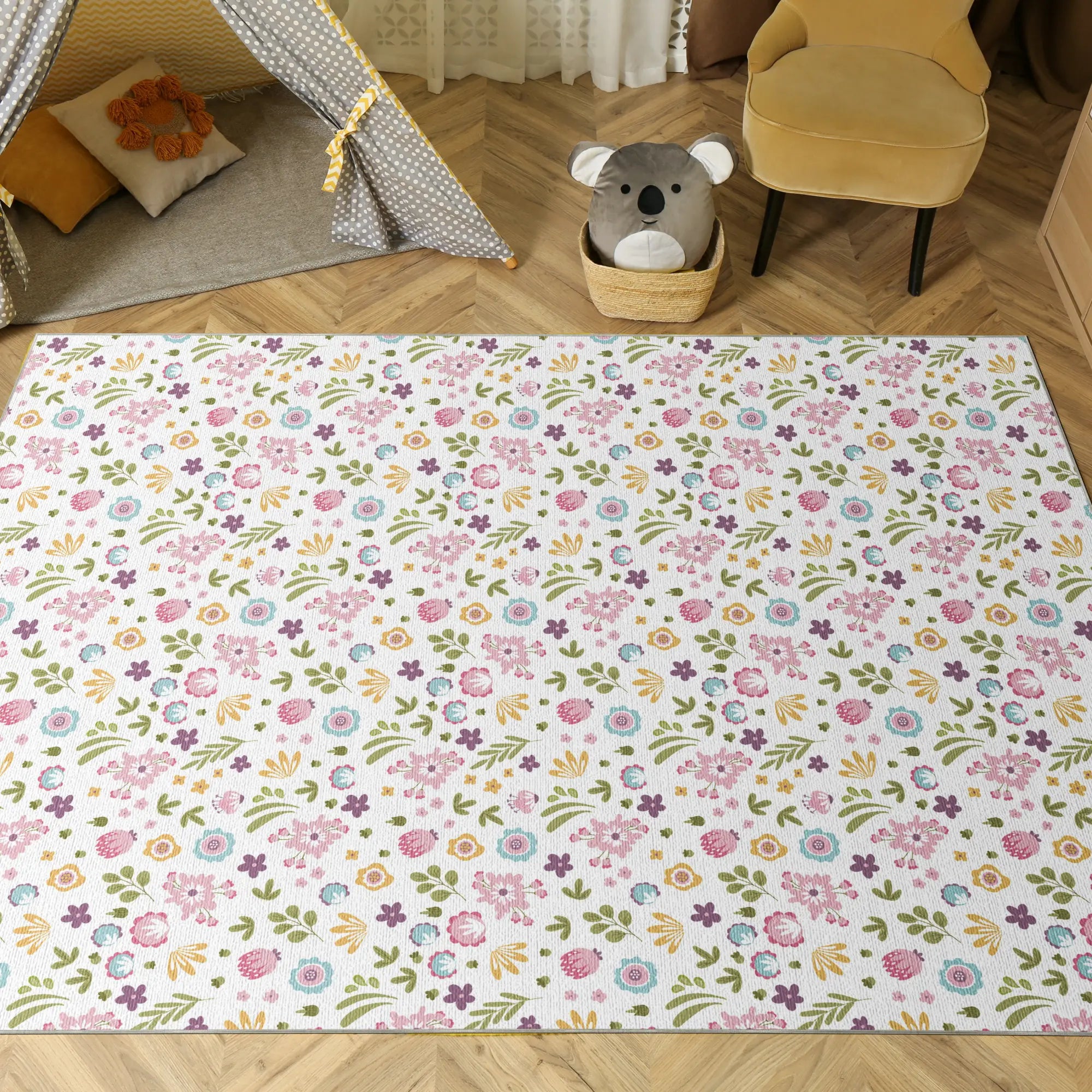 Waschbarer Pastell Kleiner Blumen Teppich