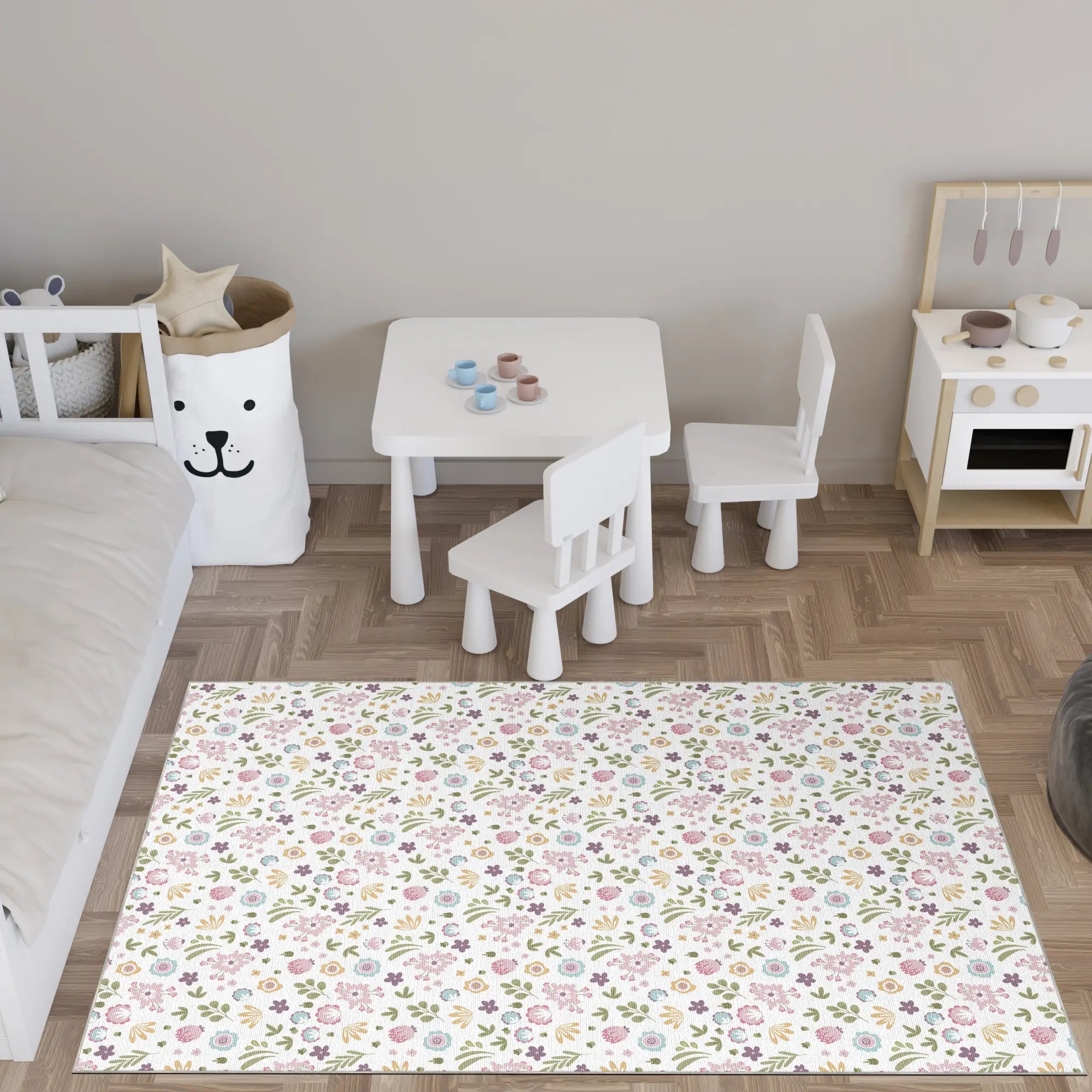 Waschbarer Pastell Kleiner Blumen Teppich