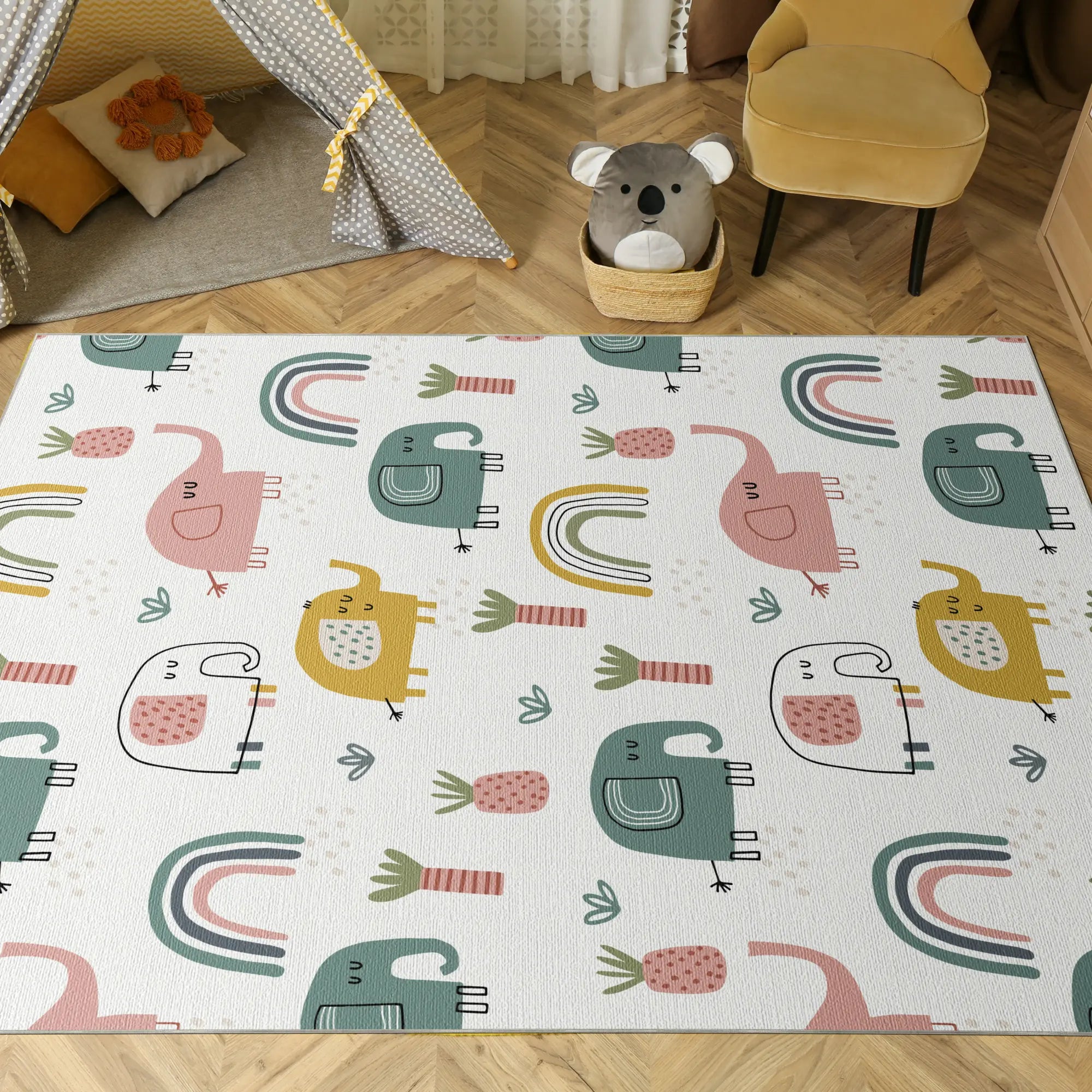 Waschbarer Boho Elefant Kinderzimmer Teppich