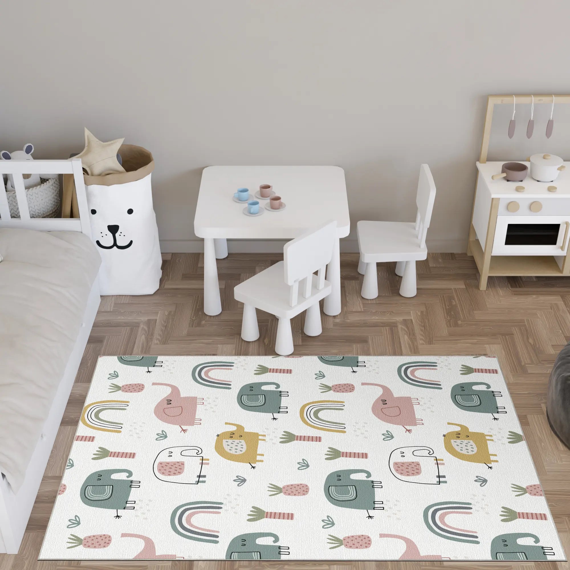 Waschbarer Boho Elefant Kinderzimmer Teppich