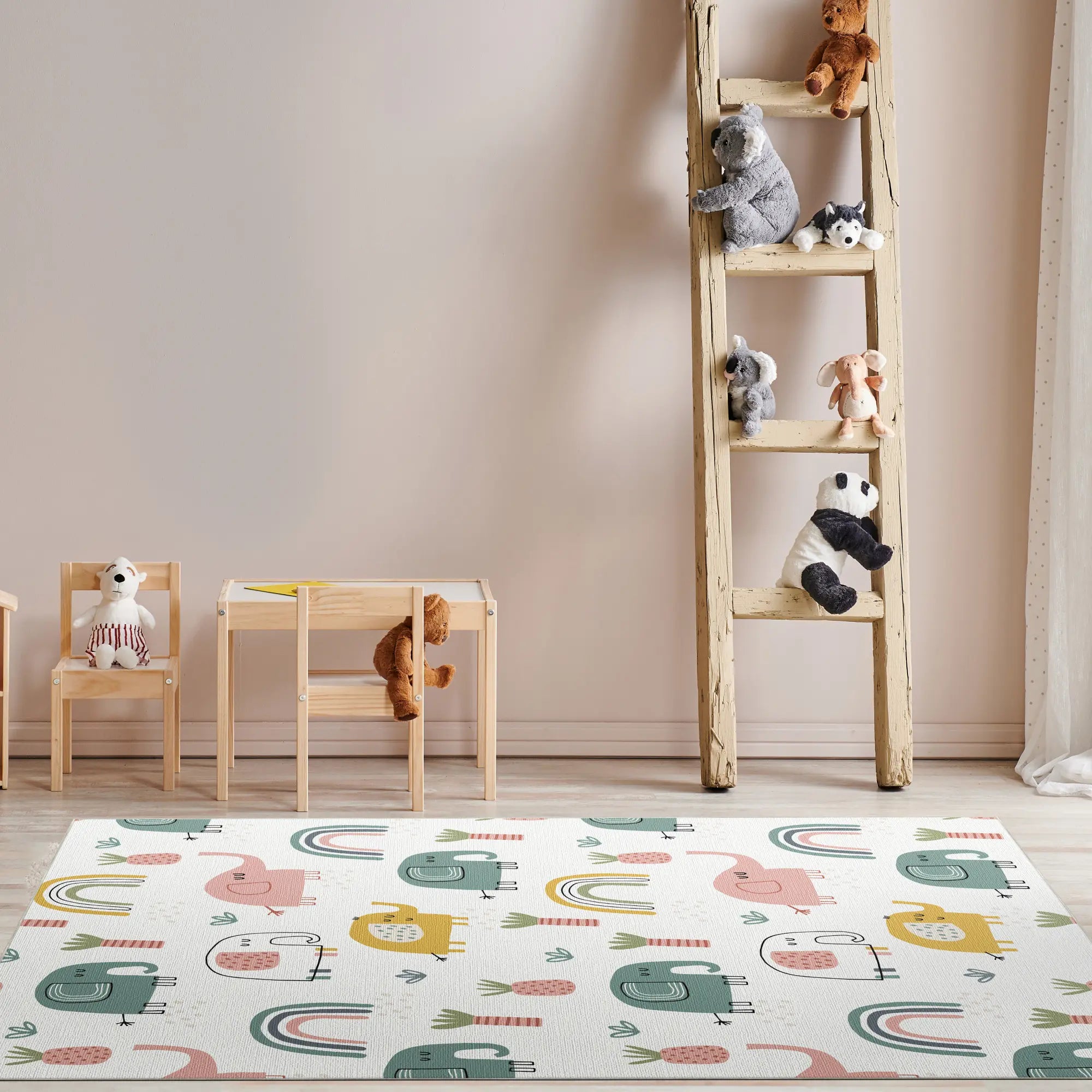 Waschbarer Boho Elefant Kinderzimmer Teppich