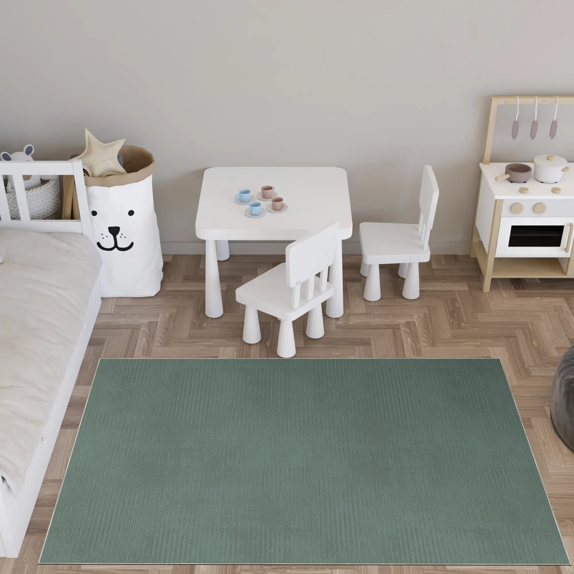 Waschbarer Strukturierter Grüner Teppich