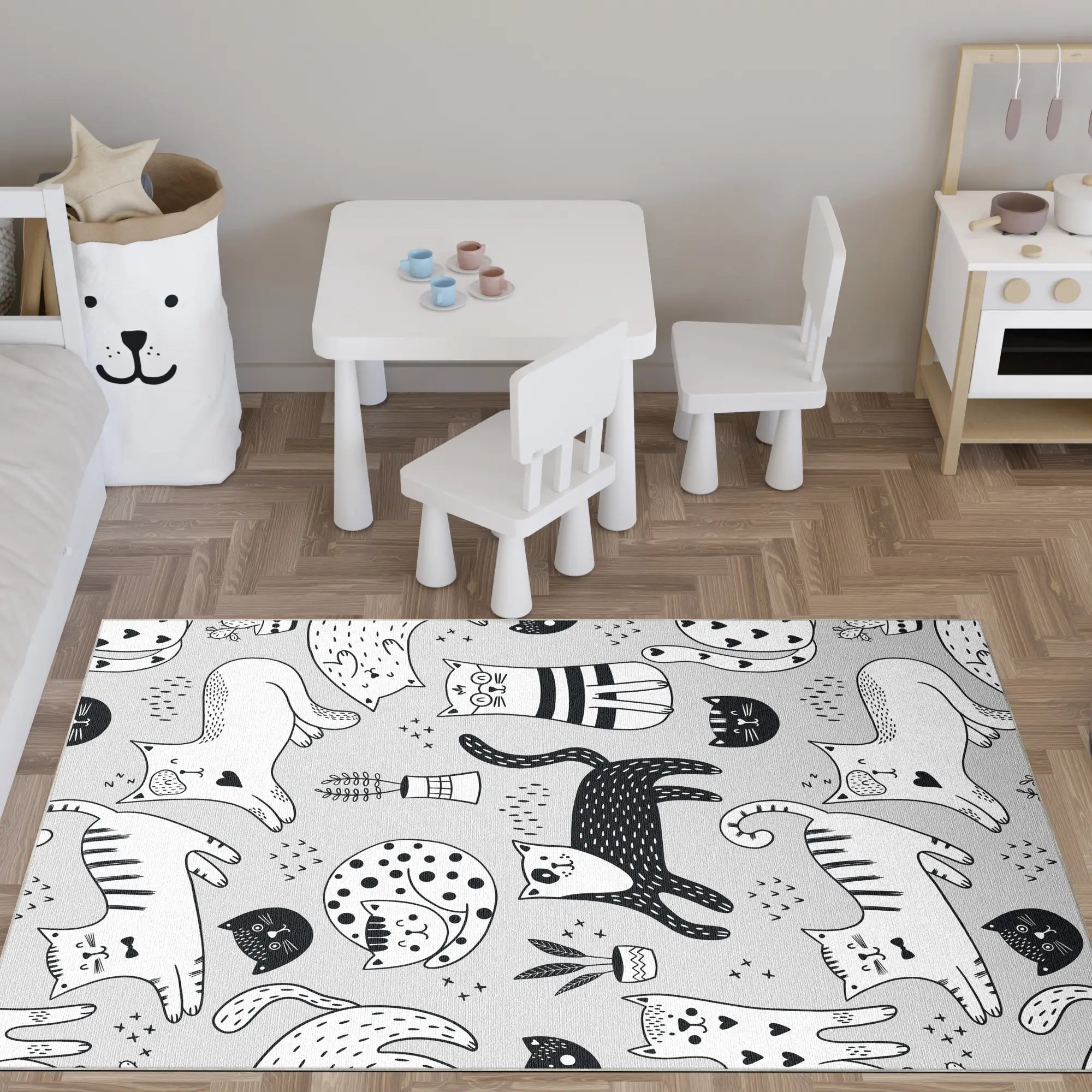 Waschbarer Kritzel Katzen Spielteppich