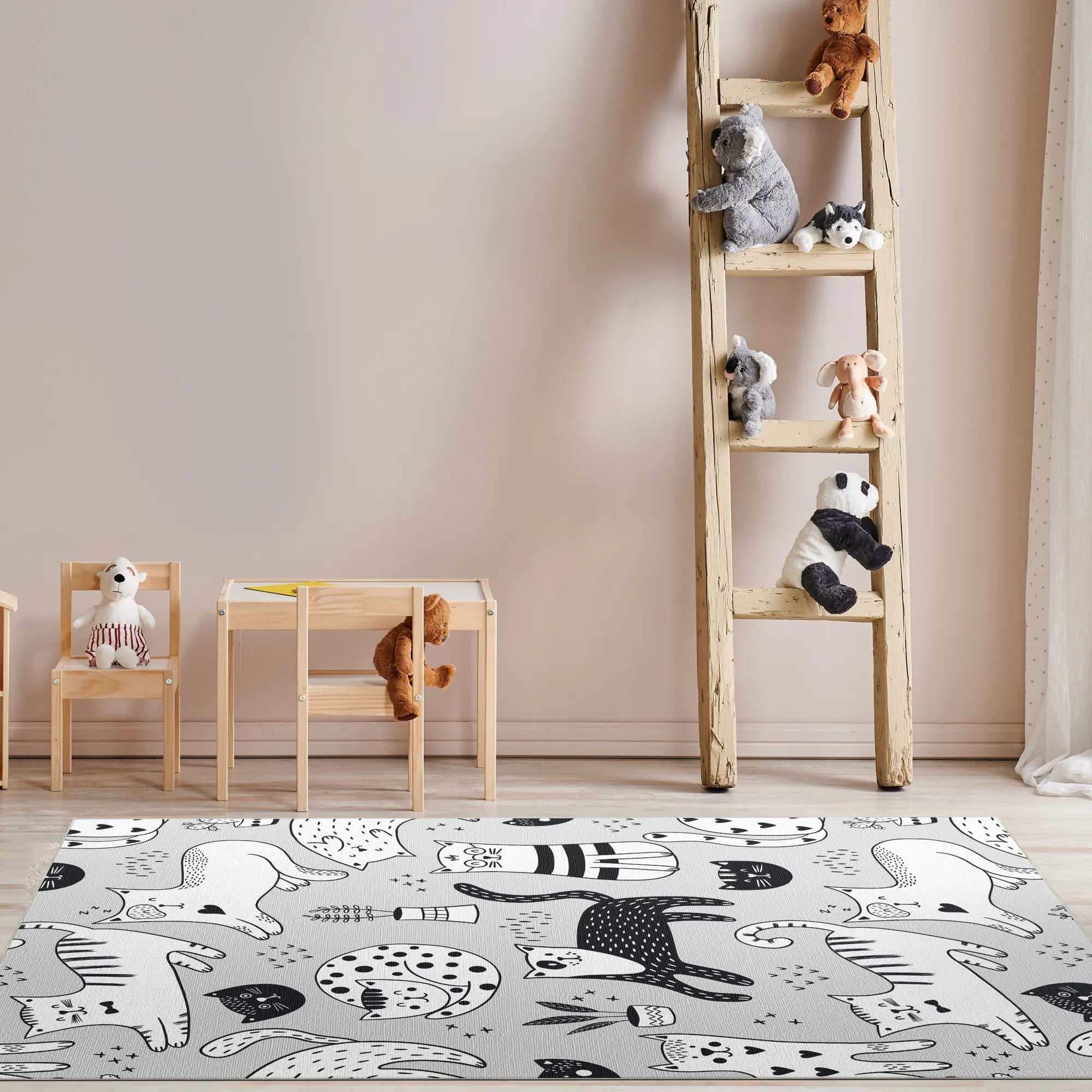Waschbarer Kritzel Katzen Spielteppich