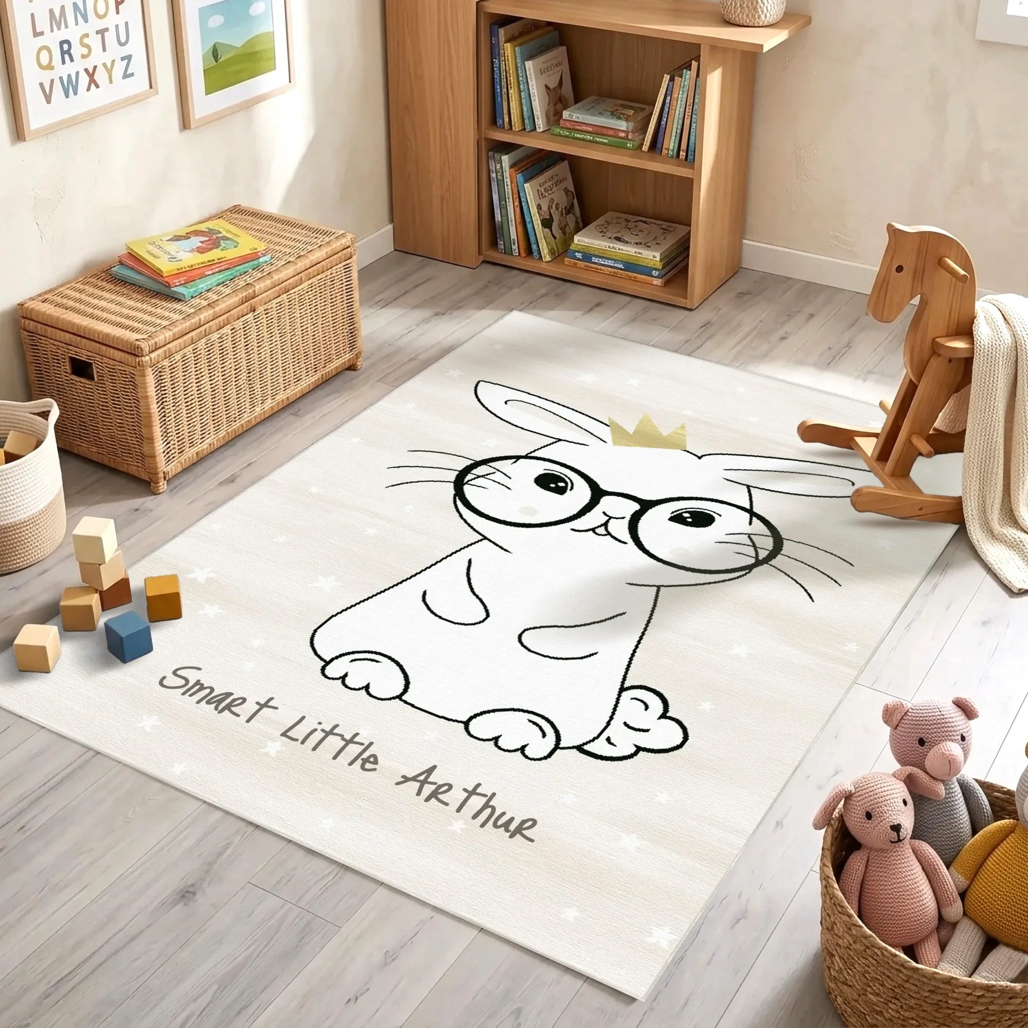 Cleveres Häschen mit Brille | Personalisierbarer Teppich