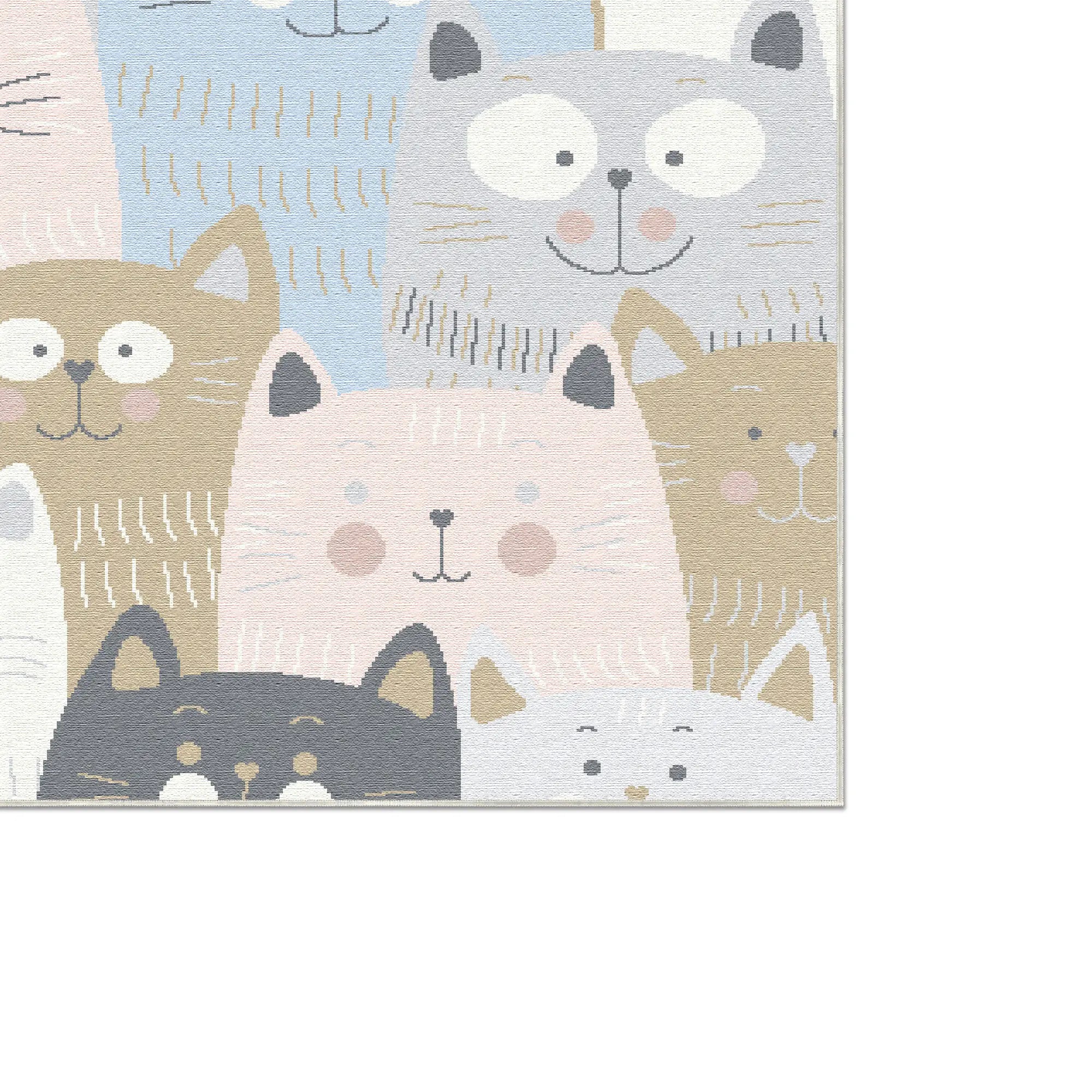 Waschbarer Pastell-Katzen-Kinderteppich