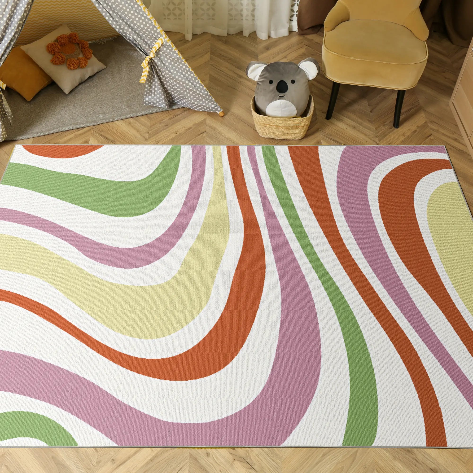 Waschbarer Pastell Groovy Wellen-Teppich