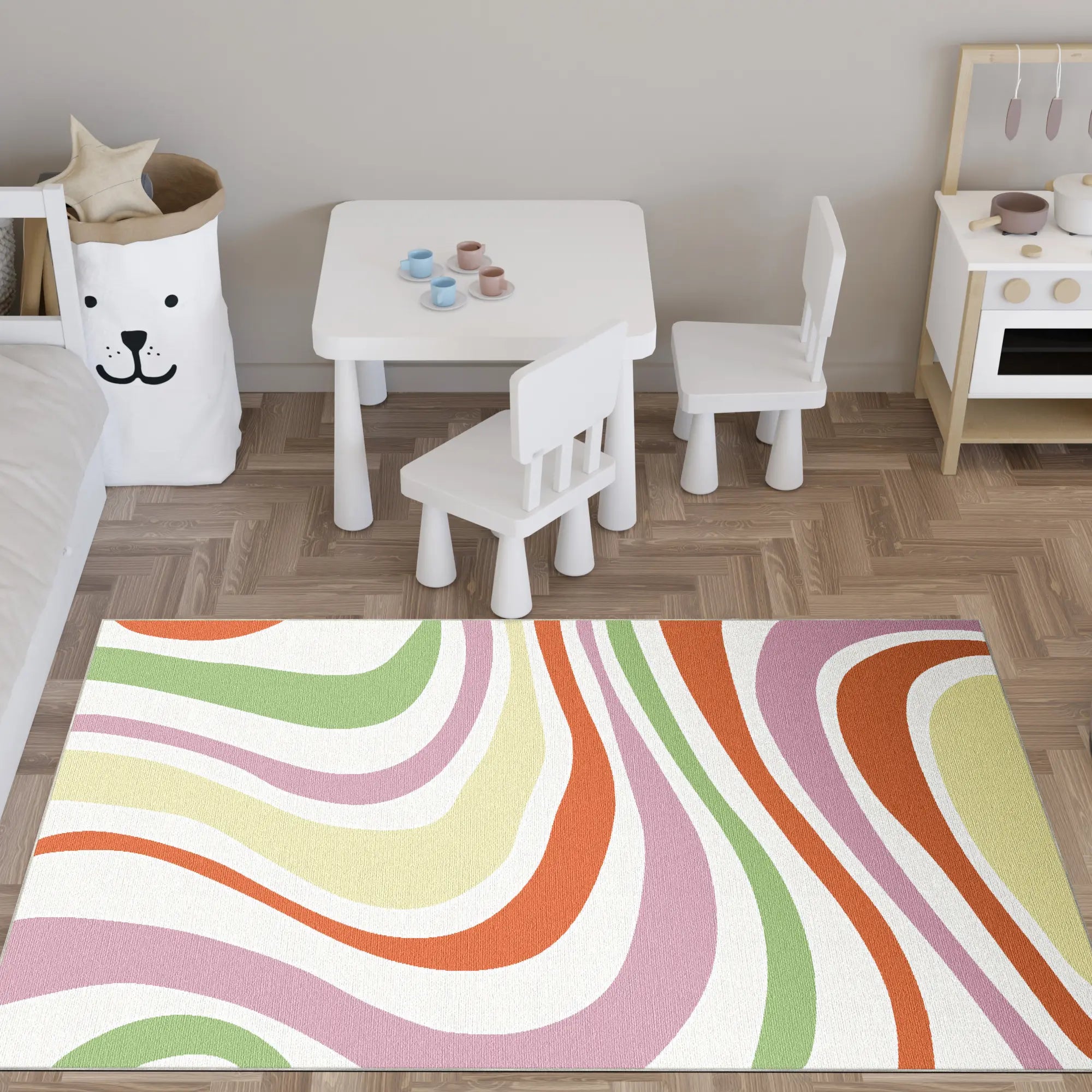 Waschbarer Pastell Groovy Wellen-Teppich
