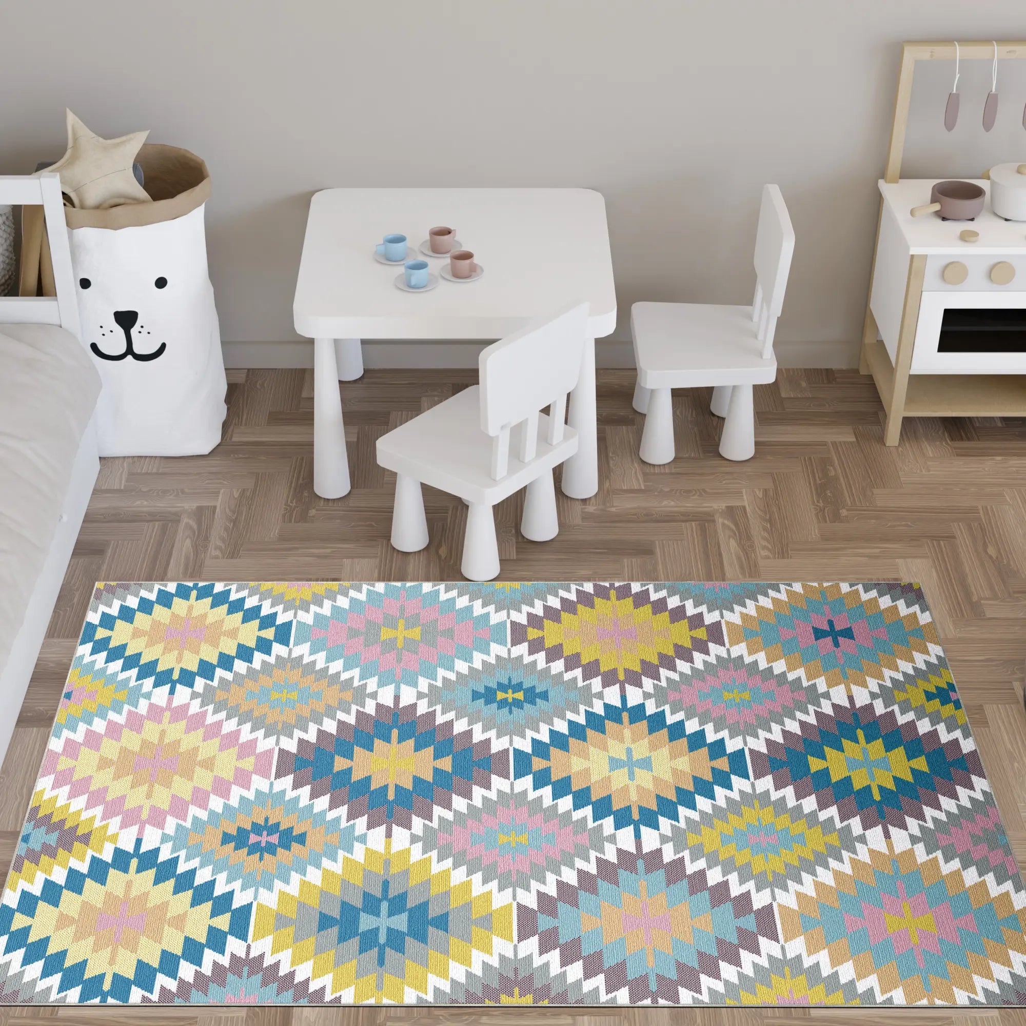 Waschbarer Boho Geometrischer Teppich