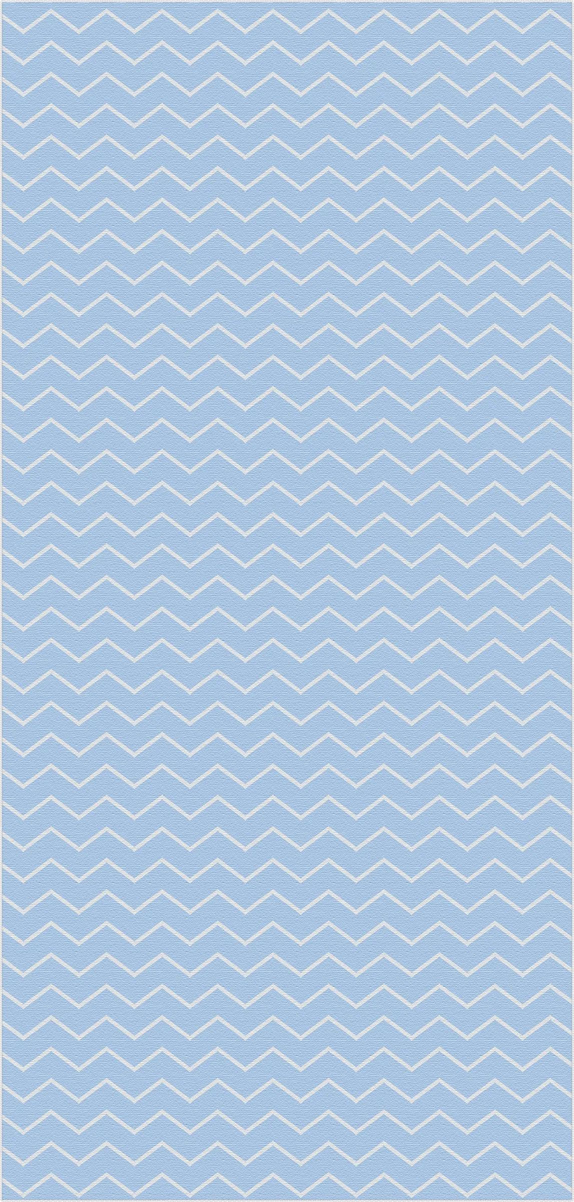 Hellblauer Teppich mit weißem Chevron-Zickzackmuster