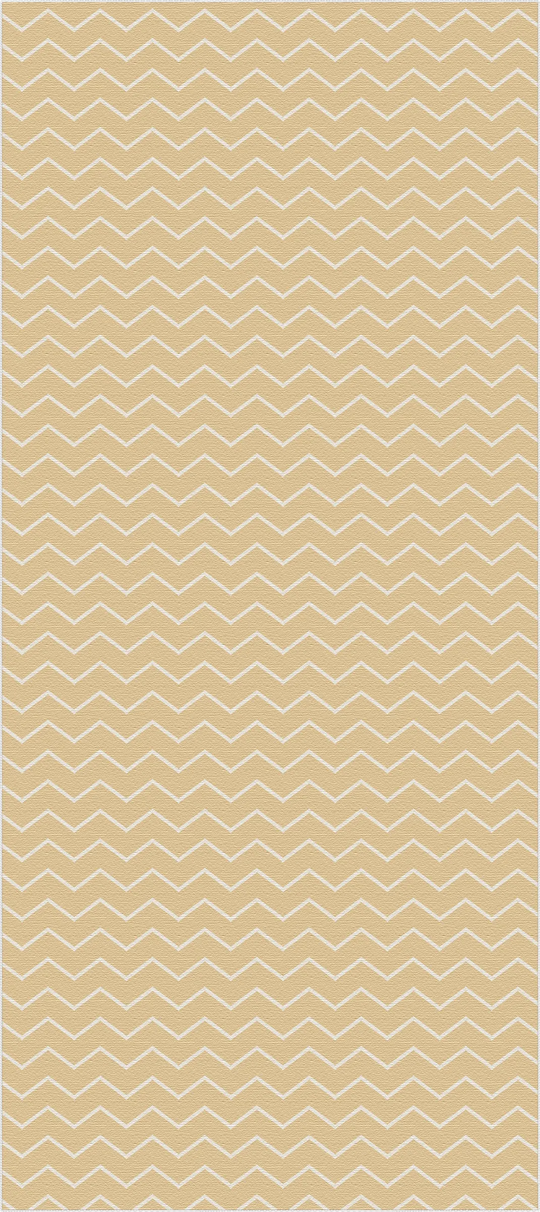 Beigefarbener Teppich mit weißem Chevron-Muster in flacher Webstruktur