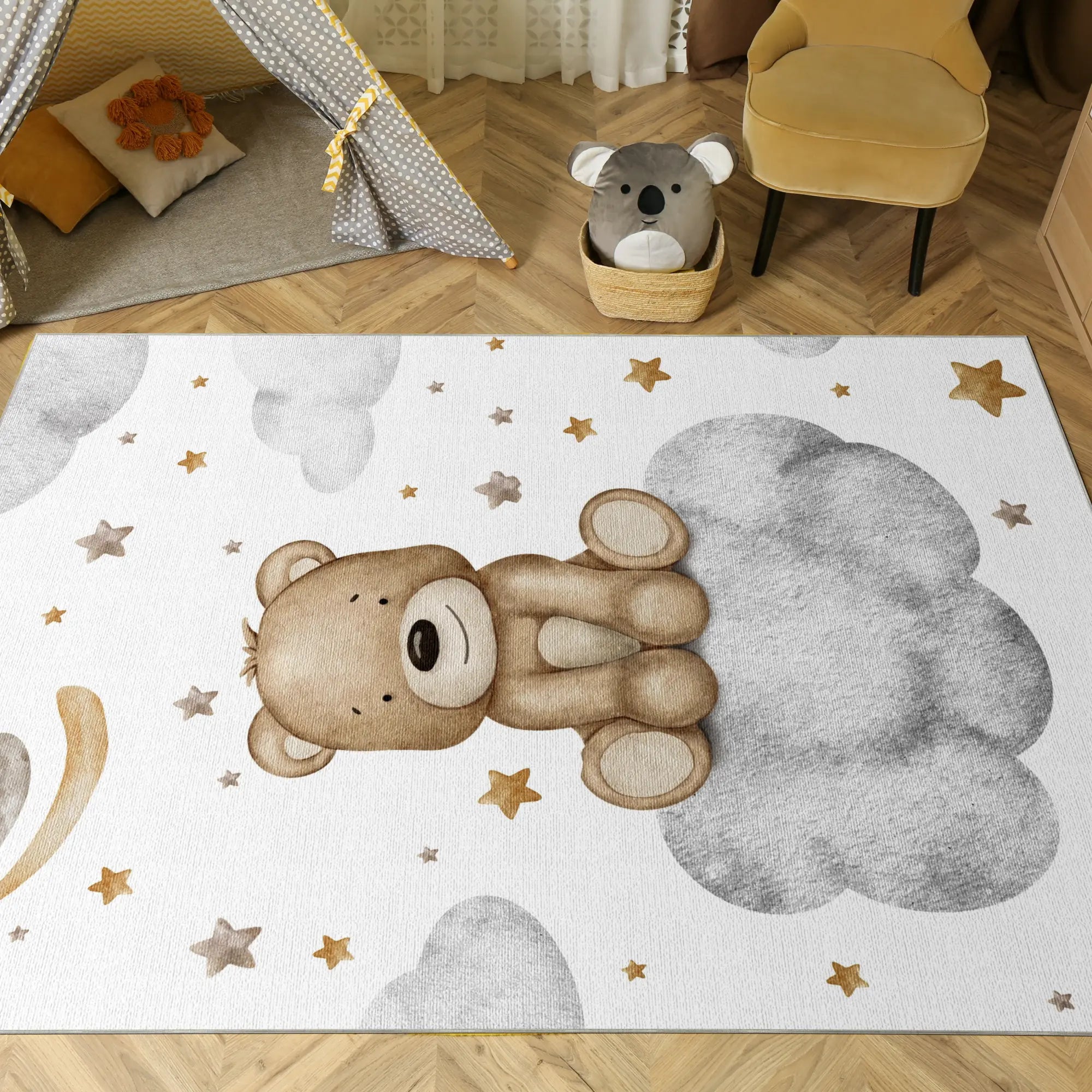 Süßer Brauner Bär auf Wolke Kinderteppich