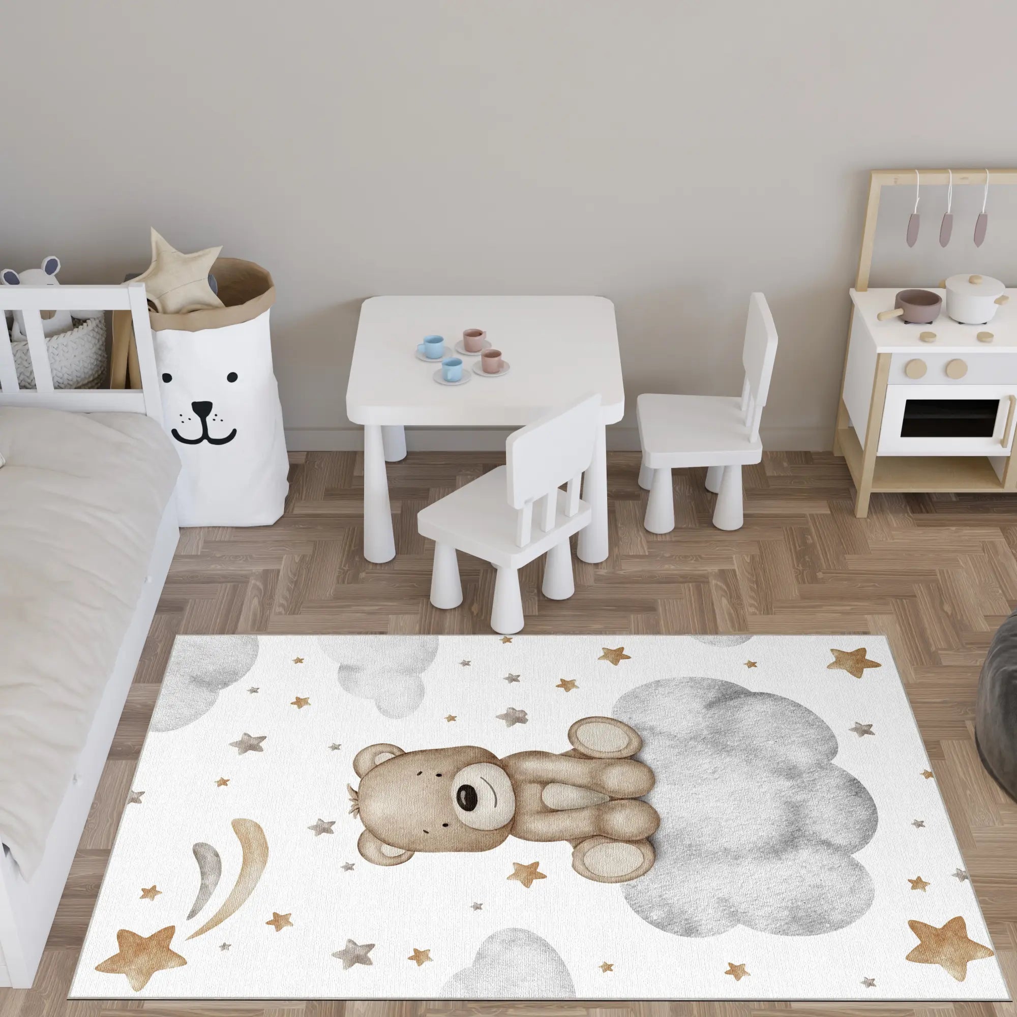 Süßer Brauner Bär auf Wolke Kinderteppich