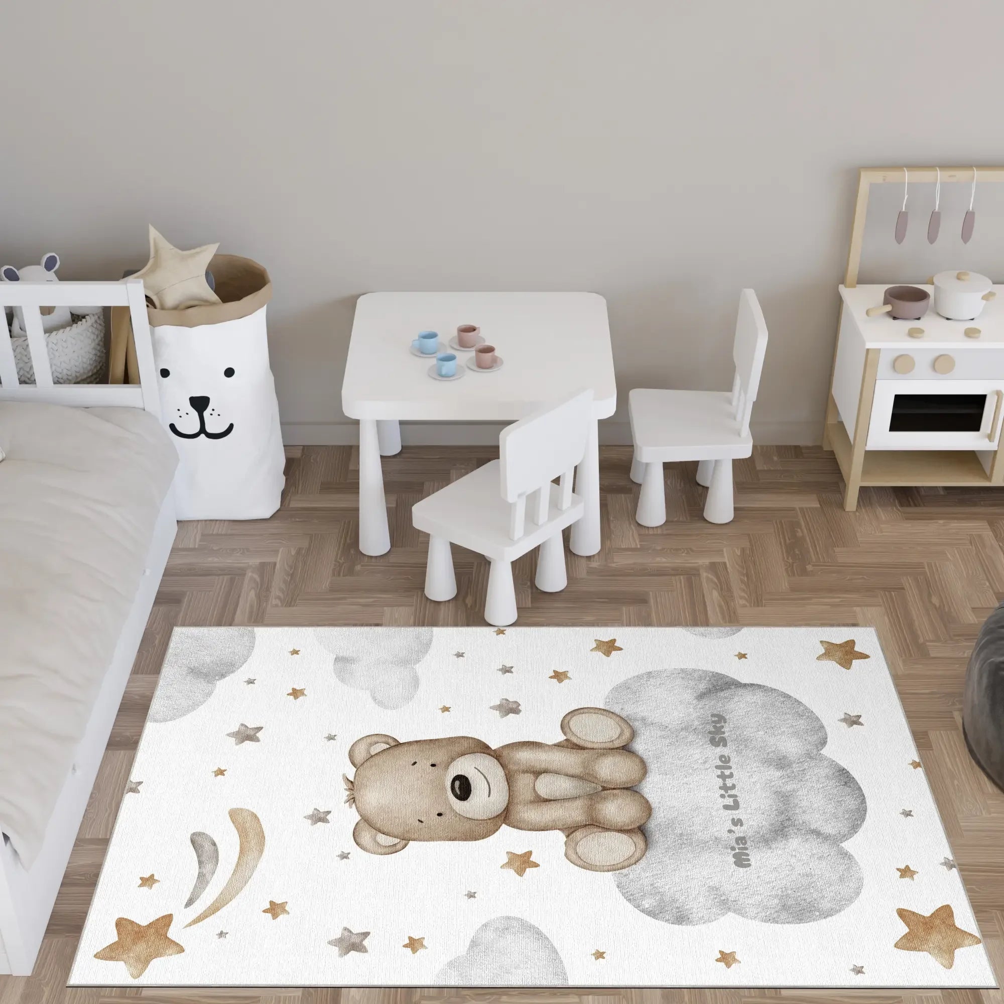 Teddybär auf einer Wolke | Personalisierbarer Teppich