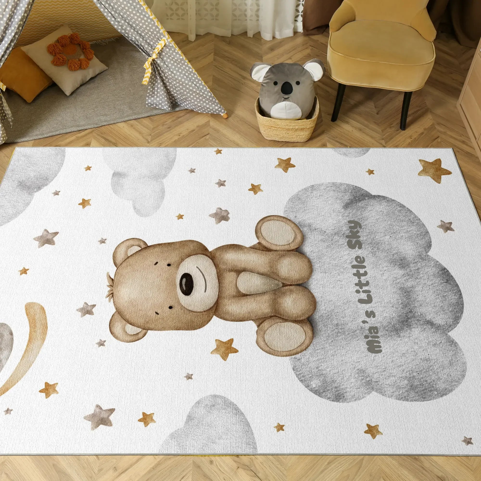 Teddybär auf einer Wolke | Personalisierbarer Teppich